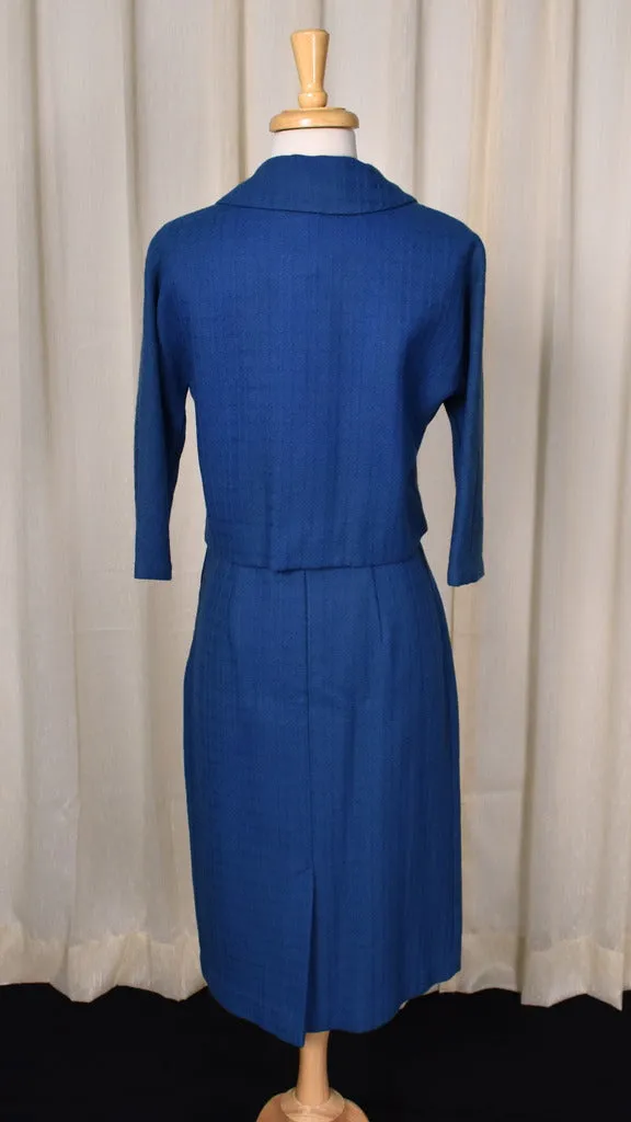 1950s Blue Silver Button Skirt Suit Set