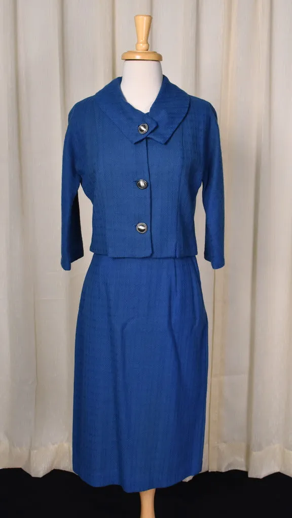 1950s Blue Silver Button Skirt Suit Set