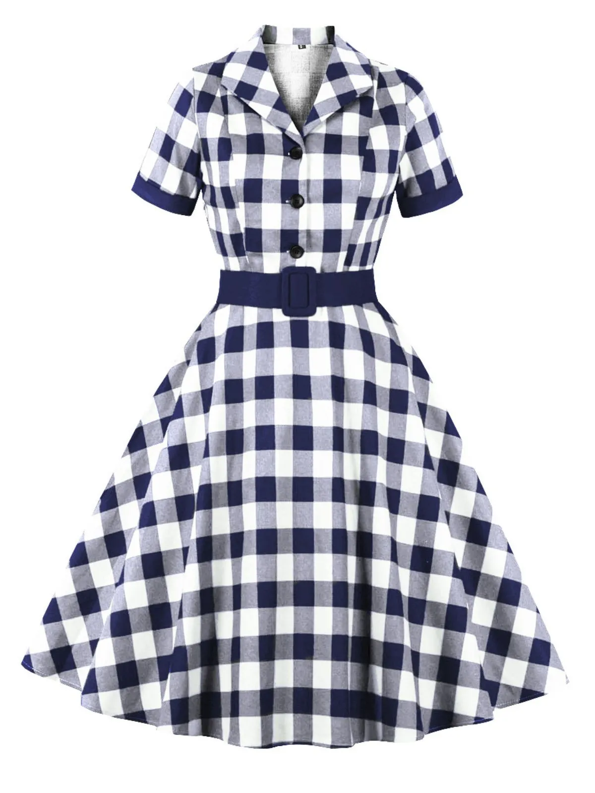 1950s Retro Contrast Short-Sleeved Lapel Dress