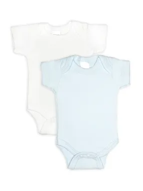 2 Pack - 100% Cotton Blue & White Short Sleeved Bodysuits