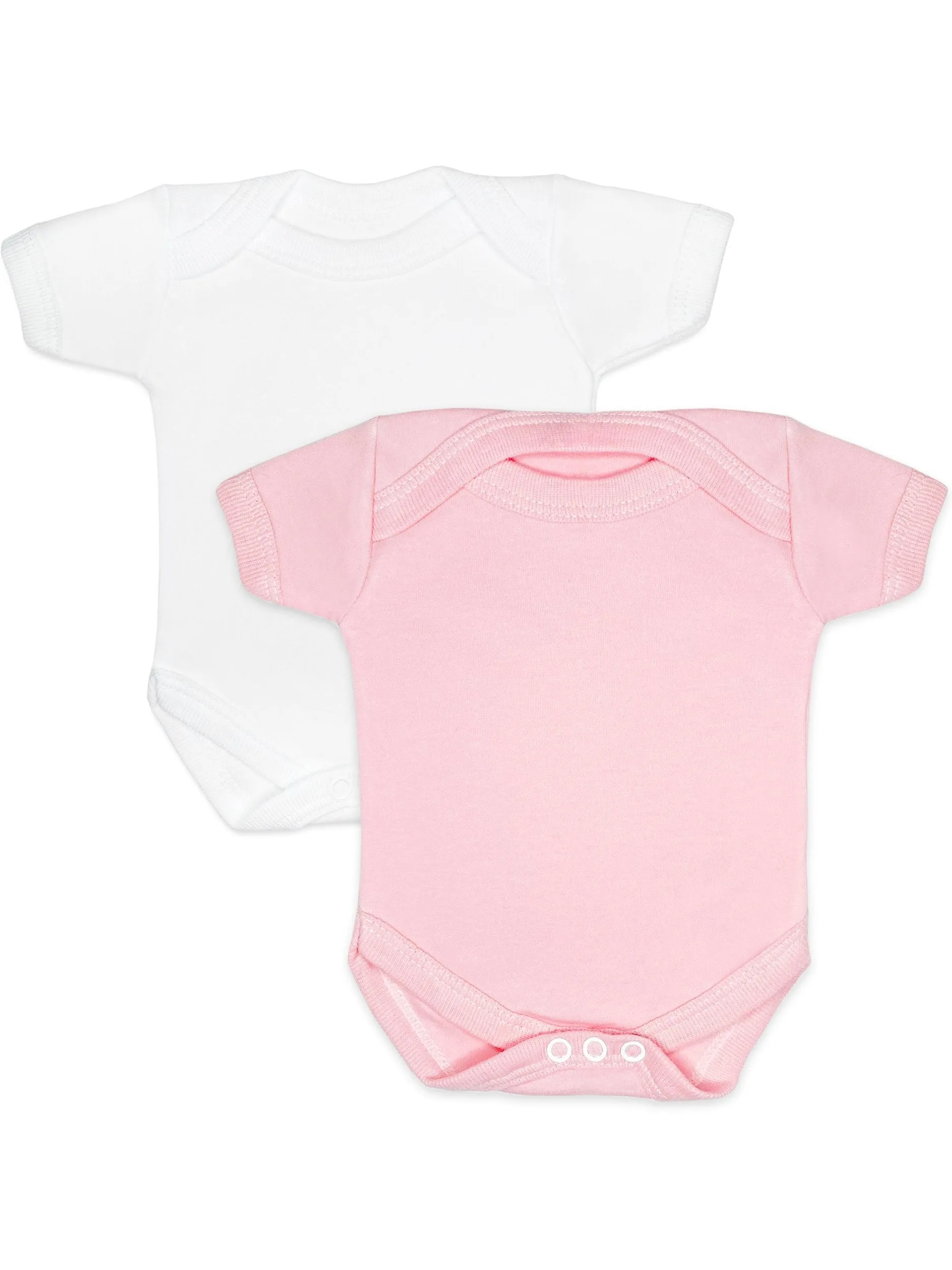 2 Pack - 100% Cotton Pink & White Short Sleeved Bodysuits