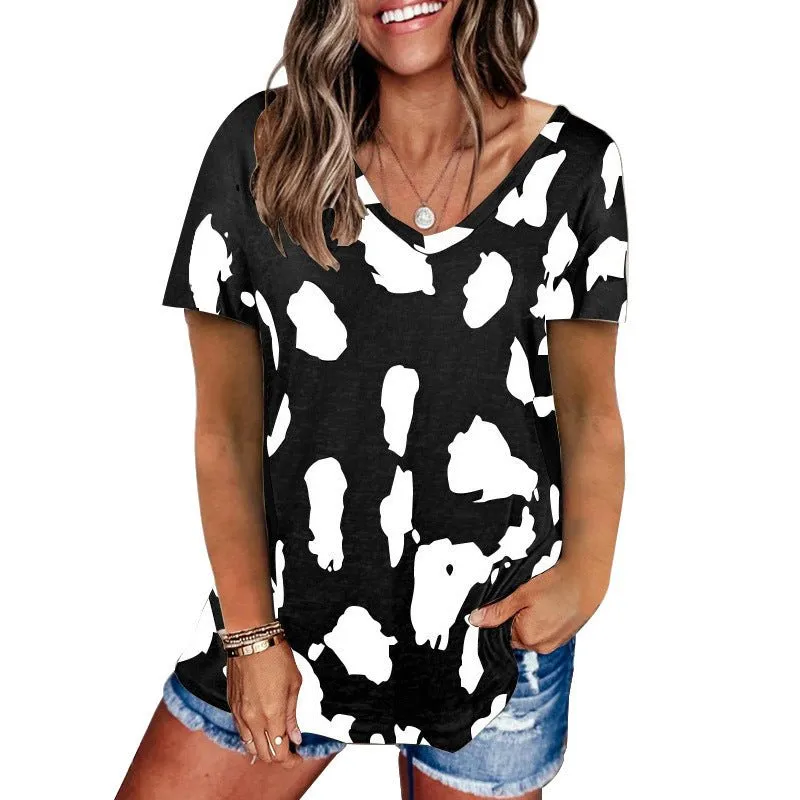 Abstract Pattern Short Sleeved Women's Blouse