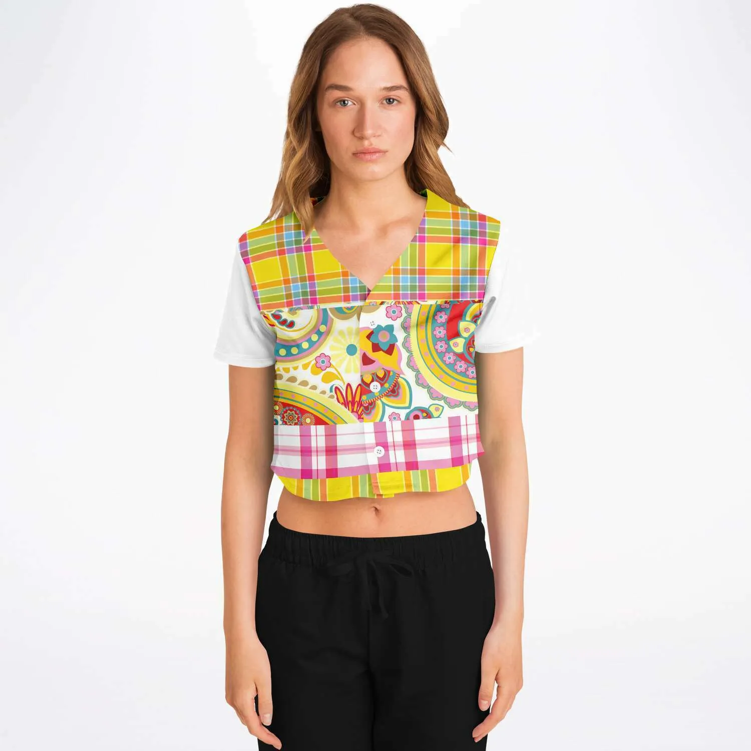 Ashbury Heights Plaid Cropped Button Front Jersey