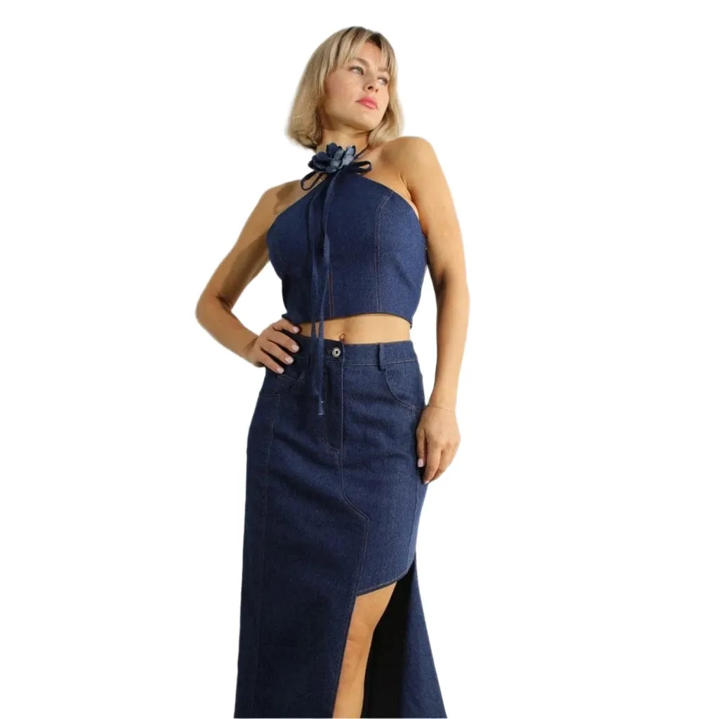 Asymmetric Women's Denim Skirt Set