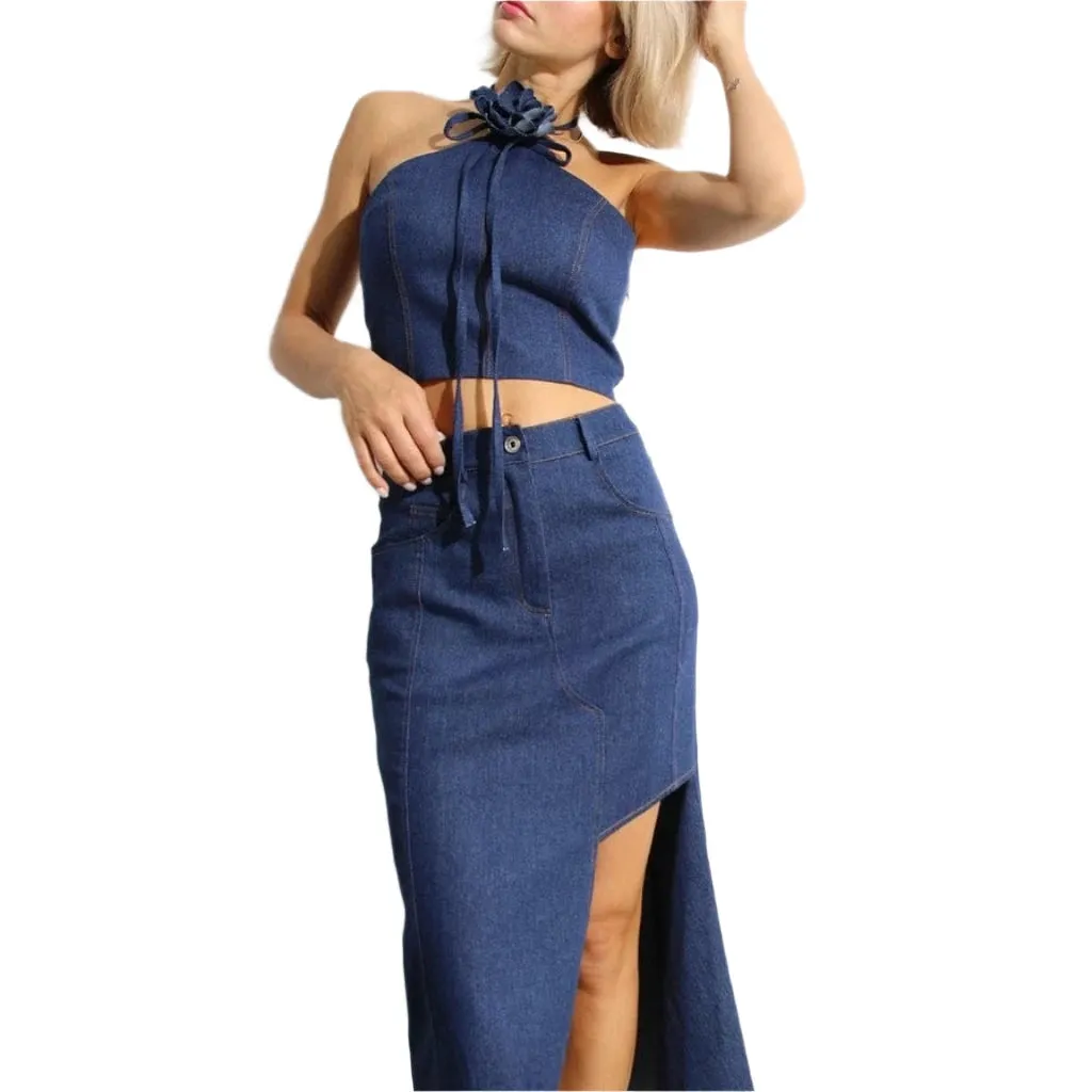 Asymmetric Women's Denim Skirt Set