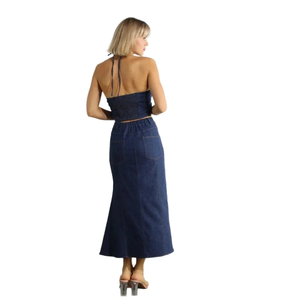 Asymmetric Women's Denim Skirt Set