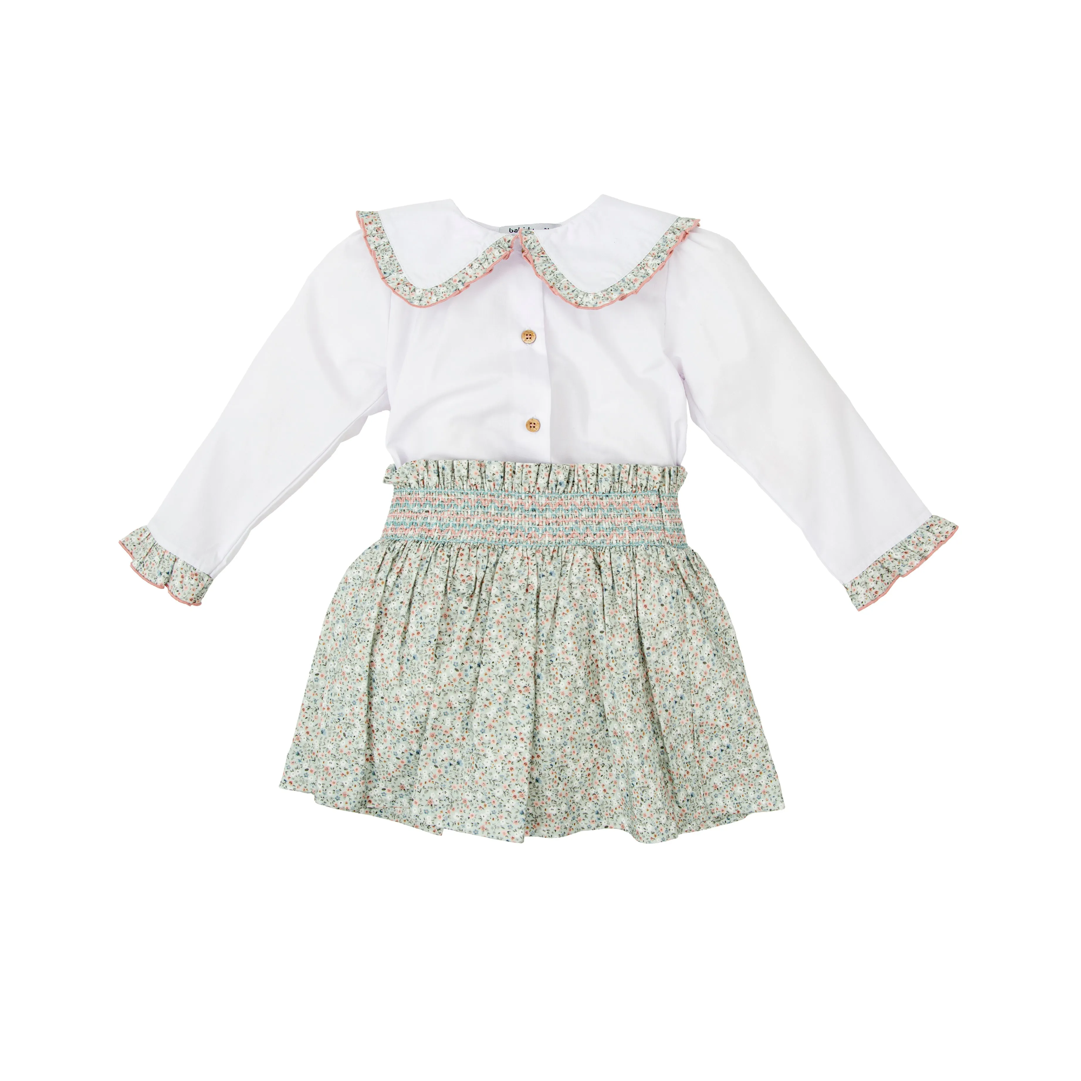 Babidu Cotton Woven Girls Two-Piece Skirt Set