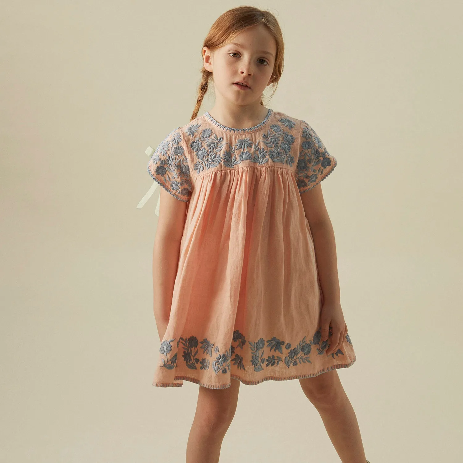 Baby & Kids Linen Stevie Dress - Pale Rose