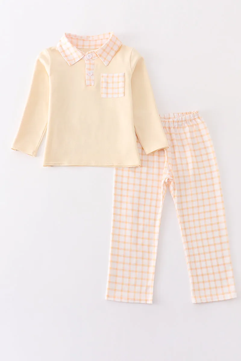 Beige plaid boy set