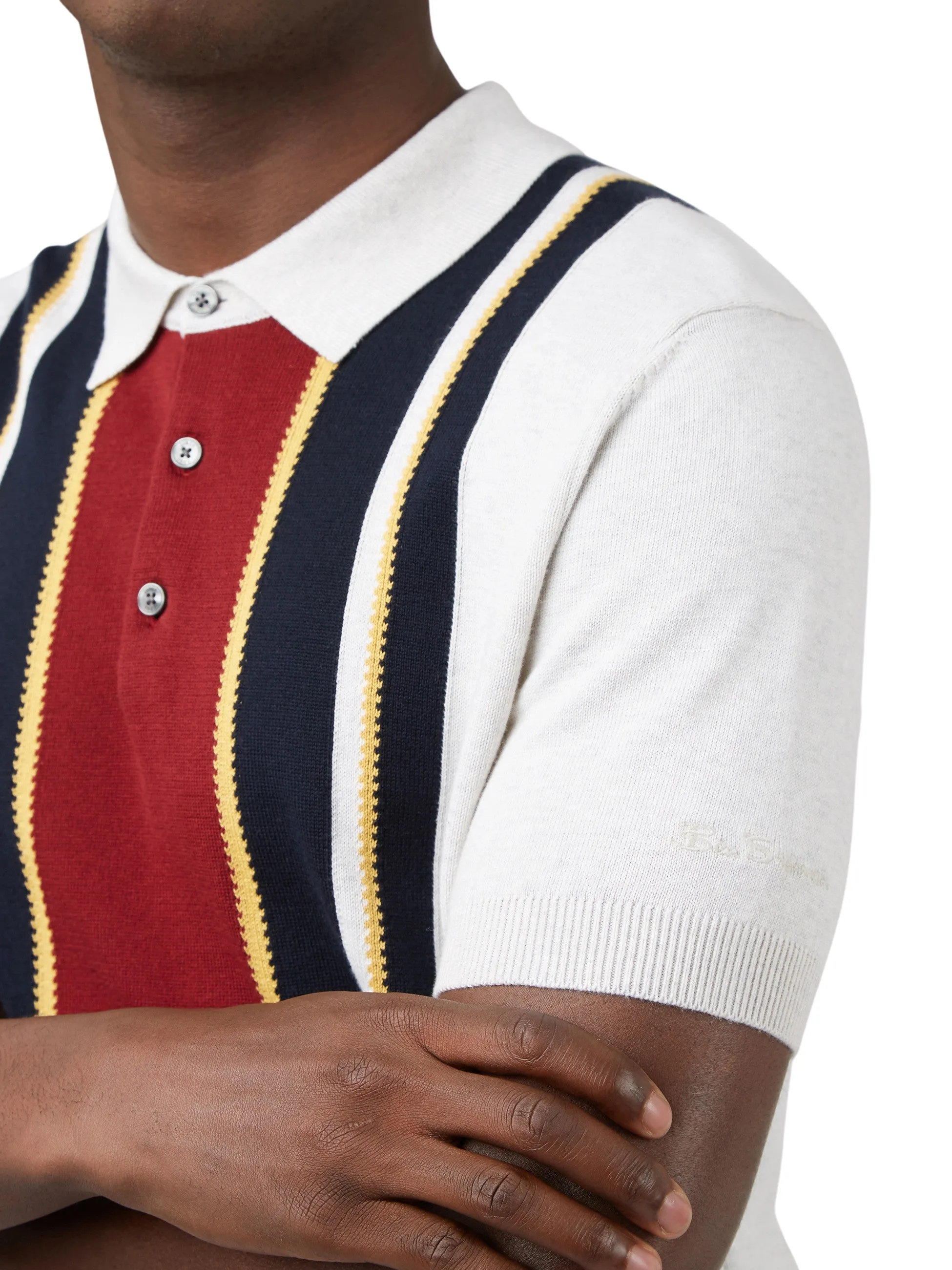 Ben Sherman Mens  Knitted Mod Stripe Polo Shirt - Short Sleeved