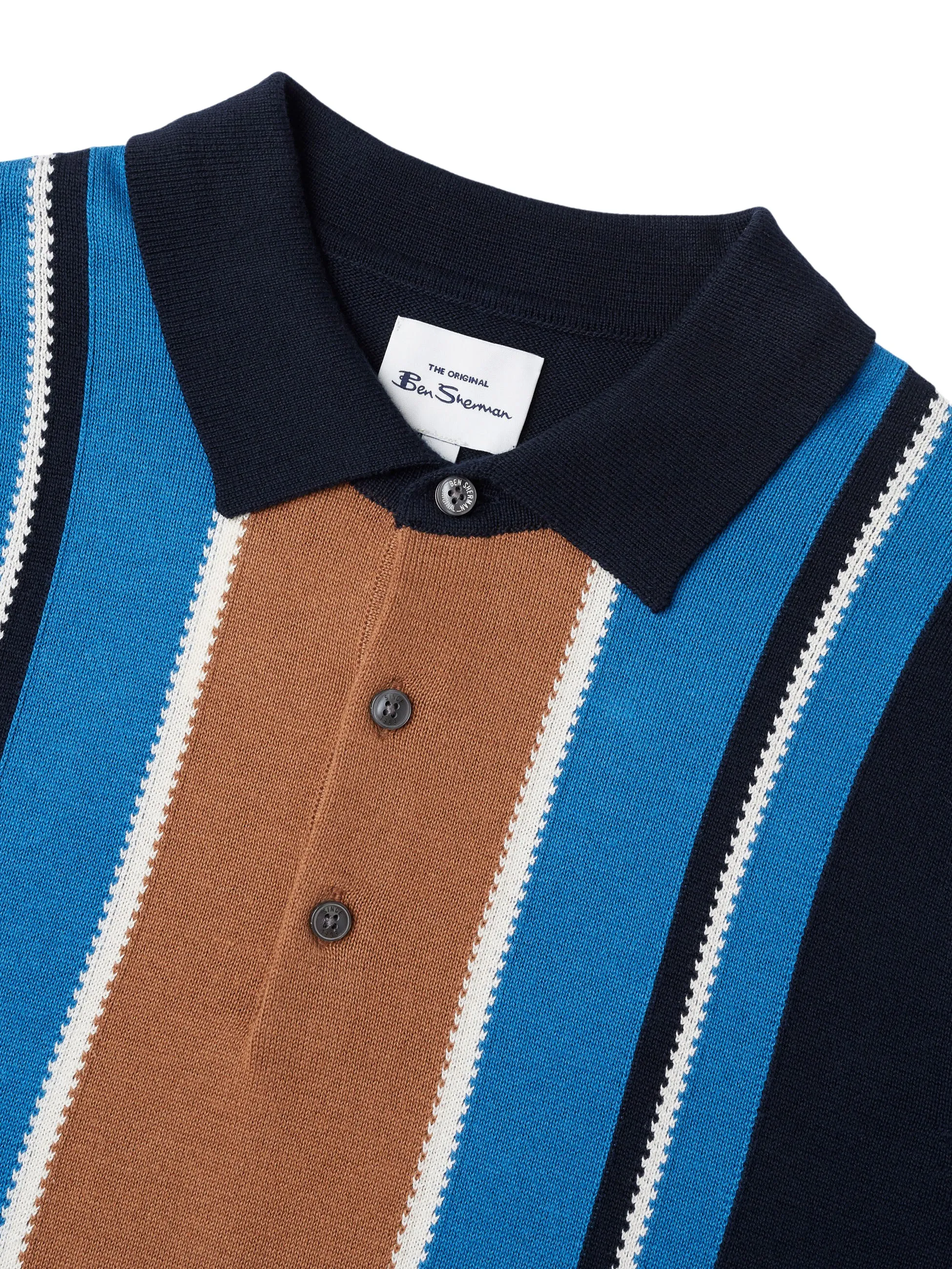 Ben Sherman Mens  Knitted Mod Stripe Polo Shirt - Short Sleeved