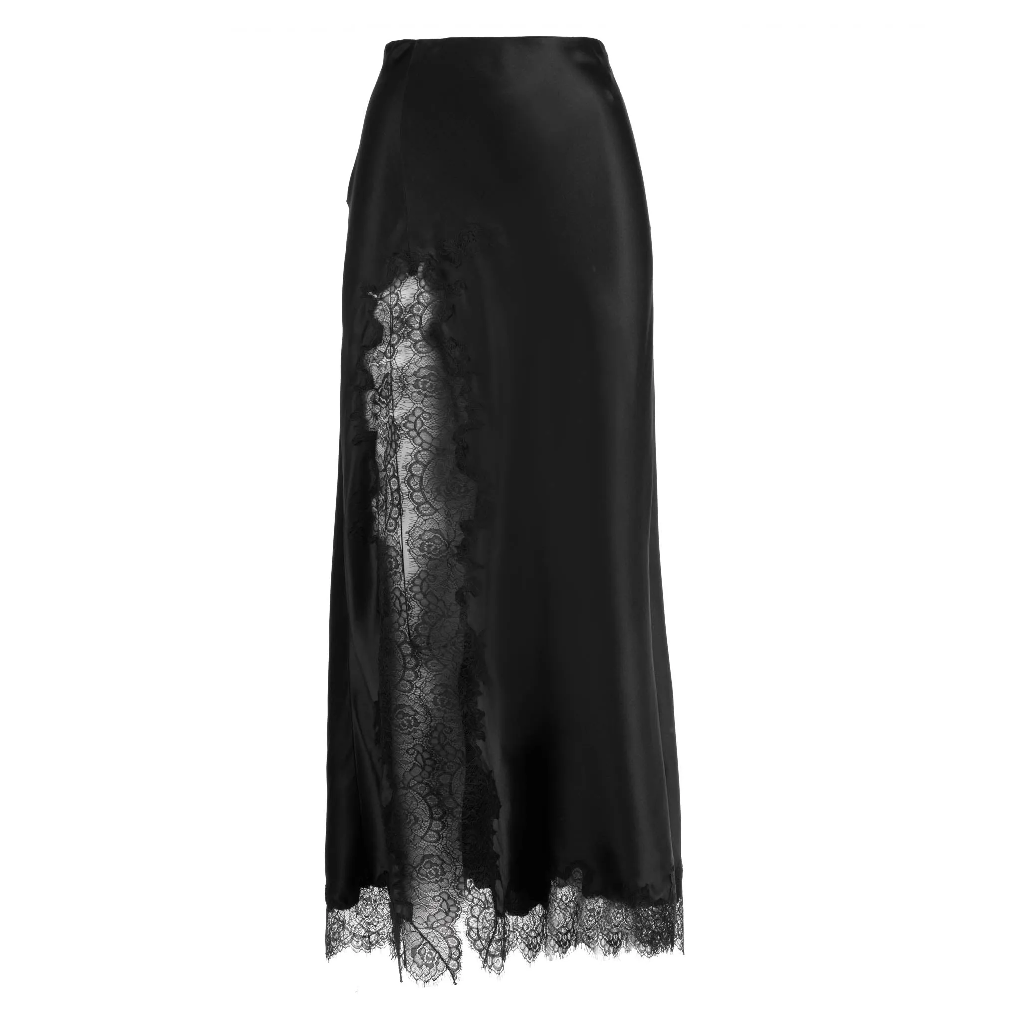 Black High Slit Lace Applique Skirt