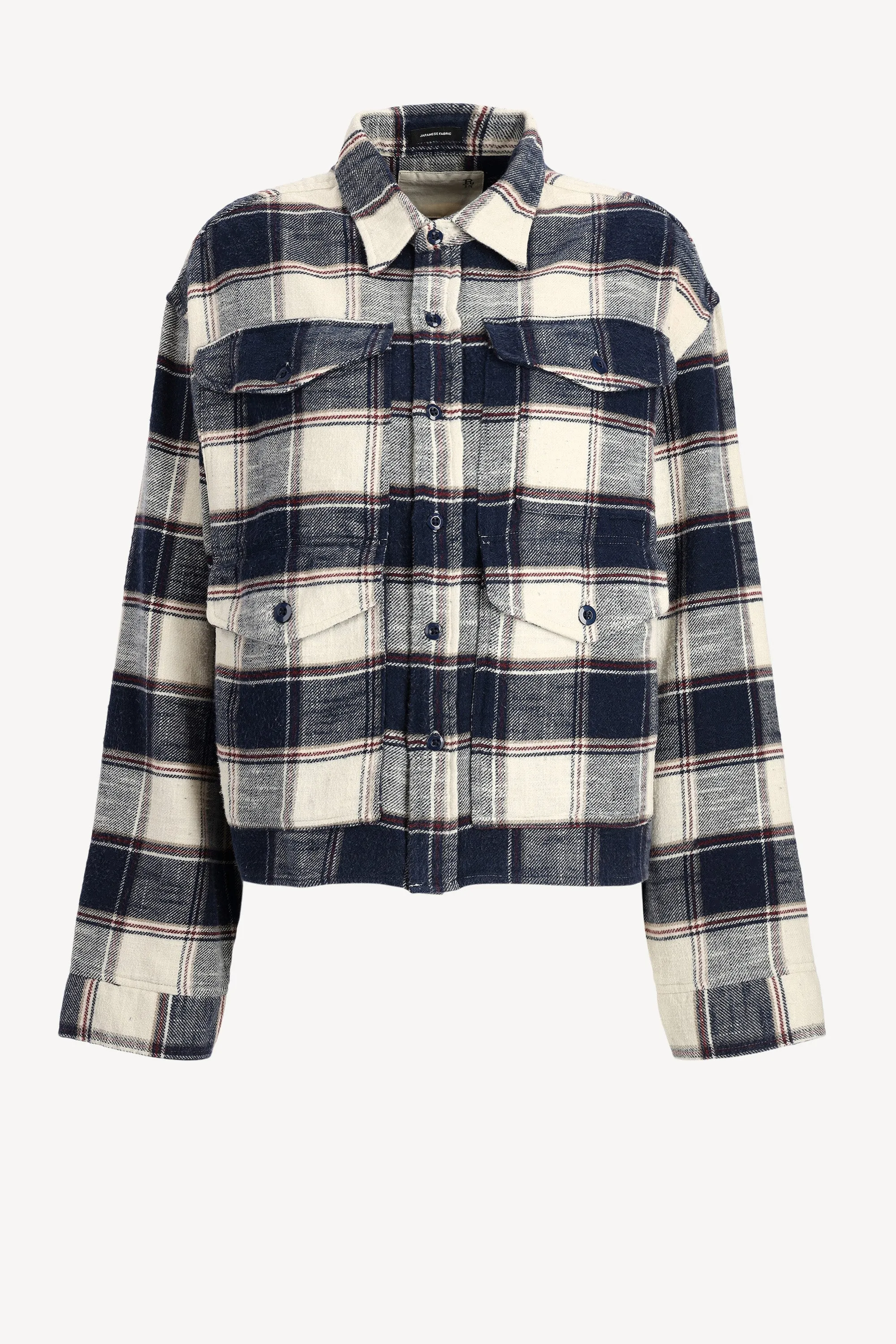 Bluse Cropped Multipocket in Ecru Plaid