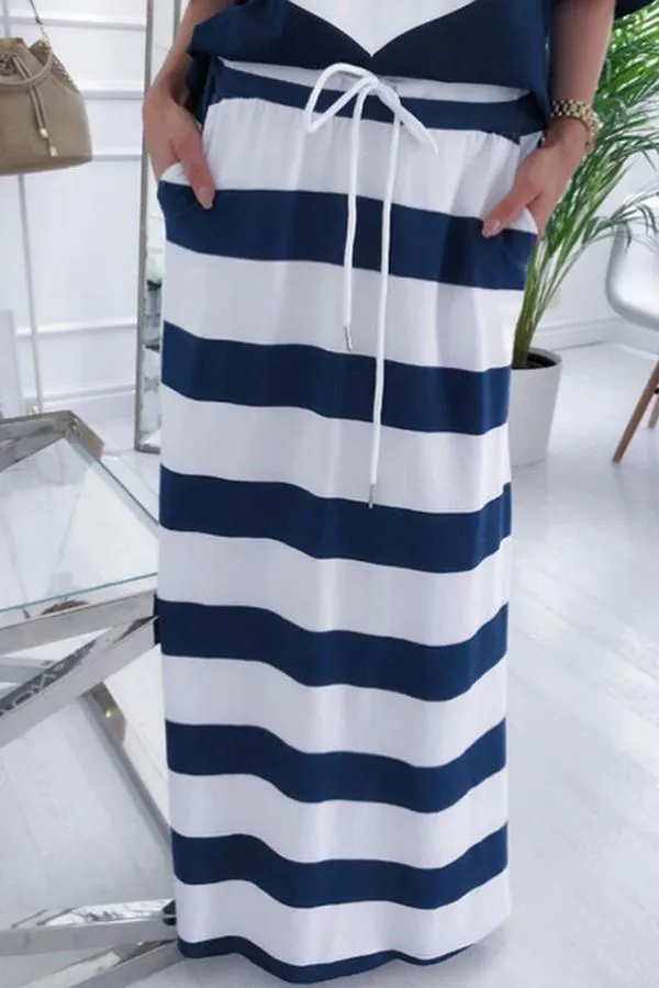 Boat Anchor Print T-Shirt & Striped Skirt Set