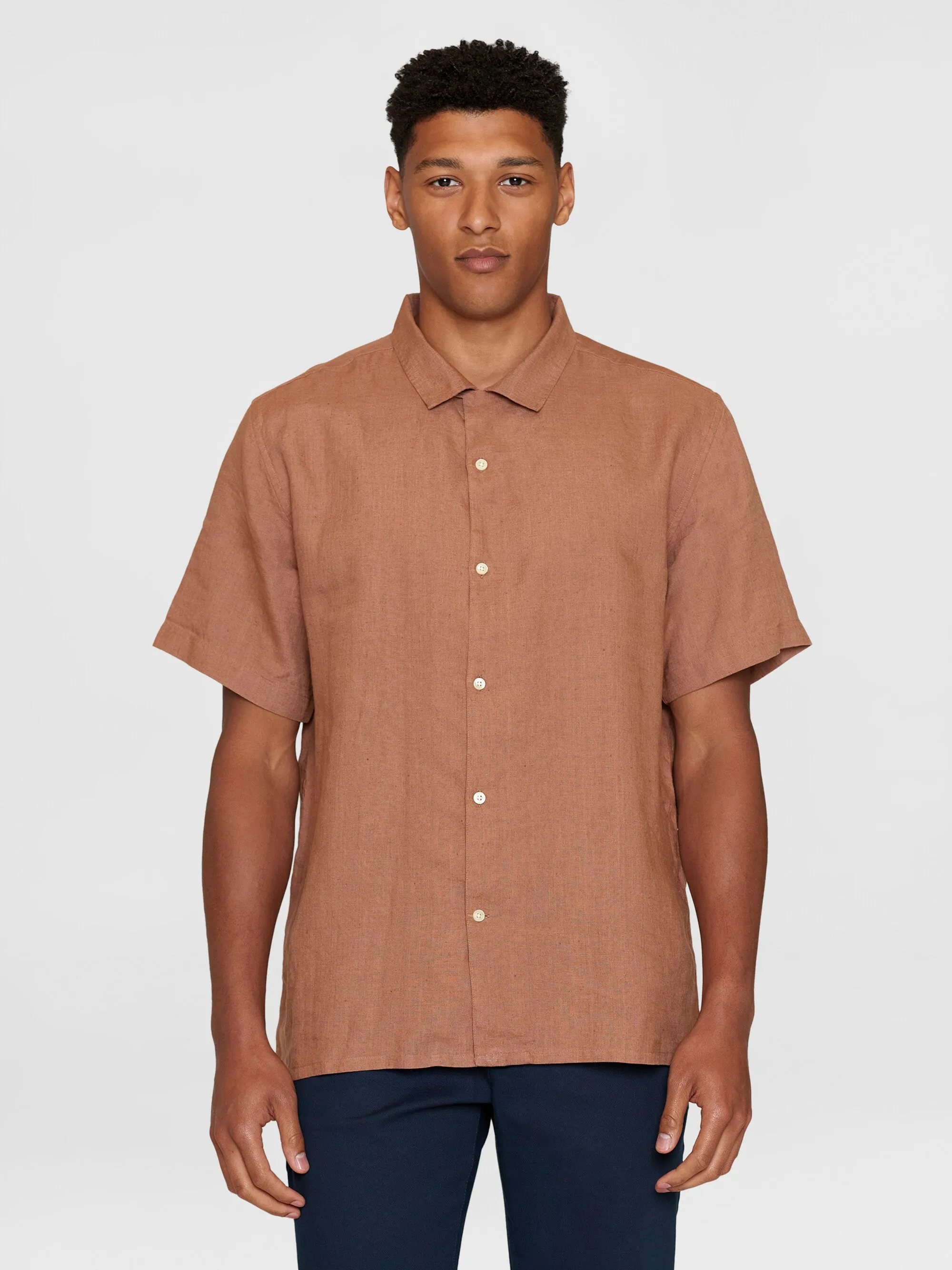 Box fit short sleeved linen shirt - Chocolate Malt