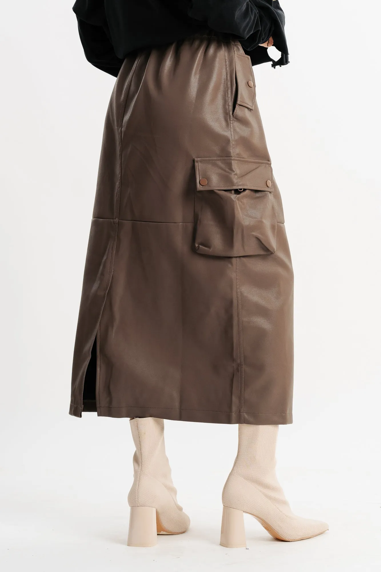 Brown Cargo Pocket Skirt