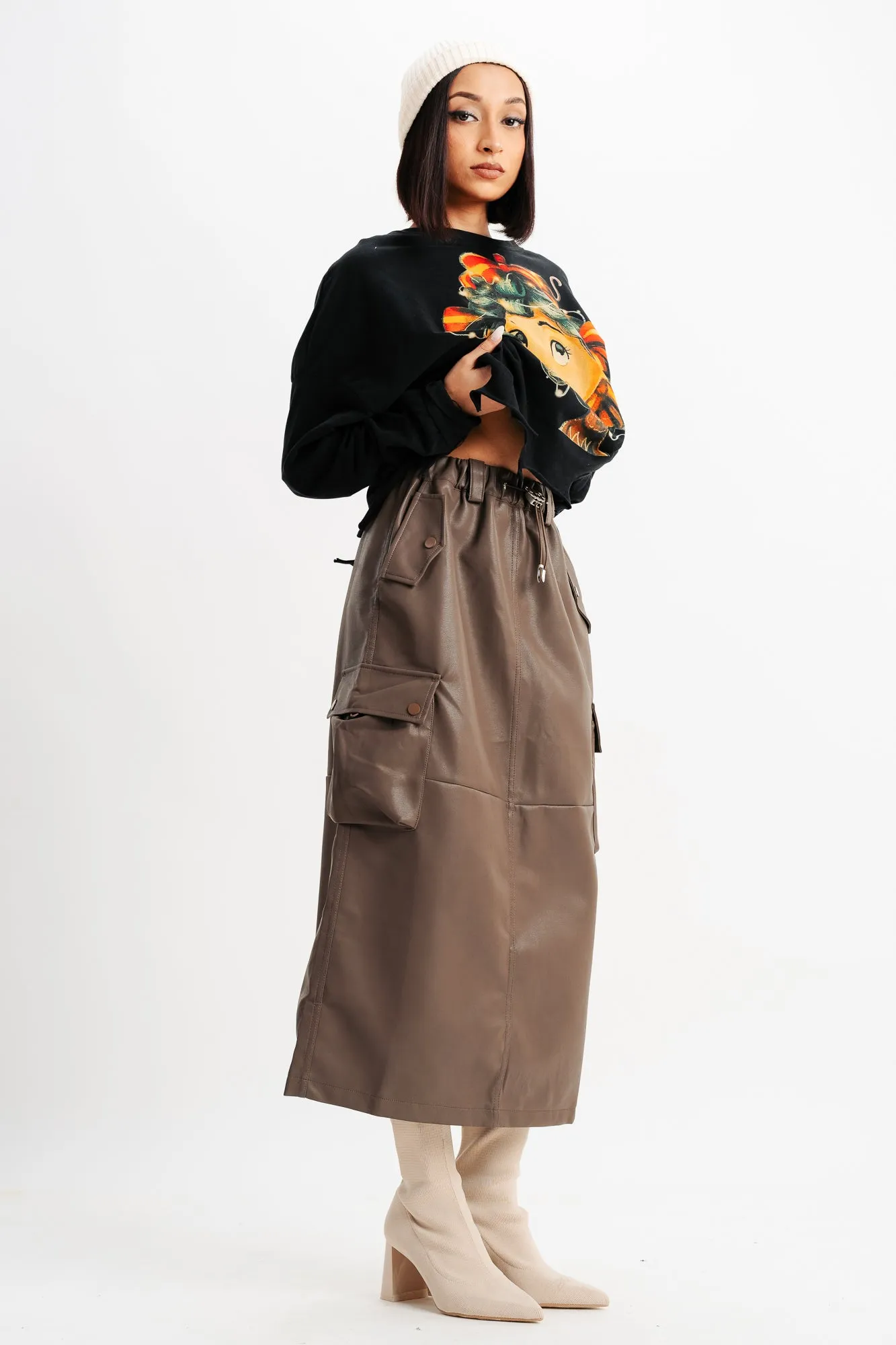 Brown Cargo Pocket Skirt