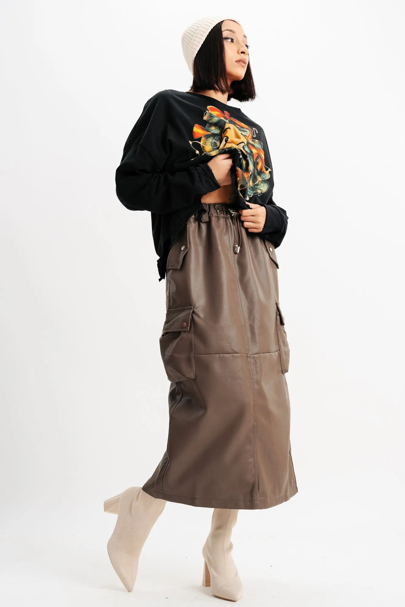 Brown Cargo Pocket Skirt