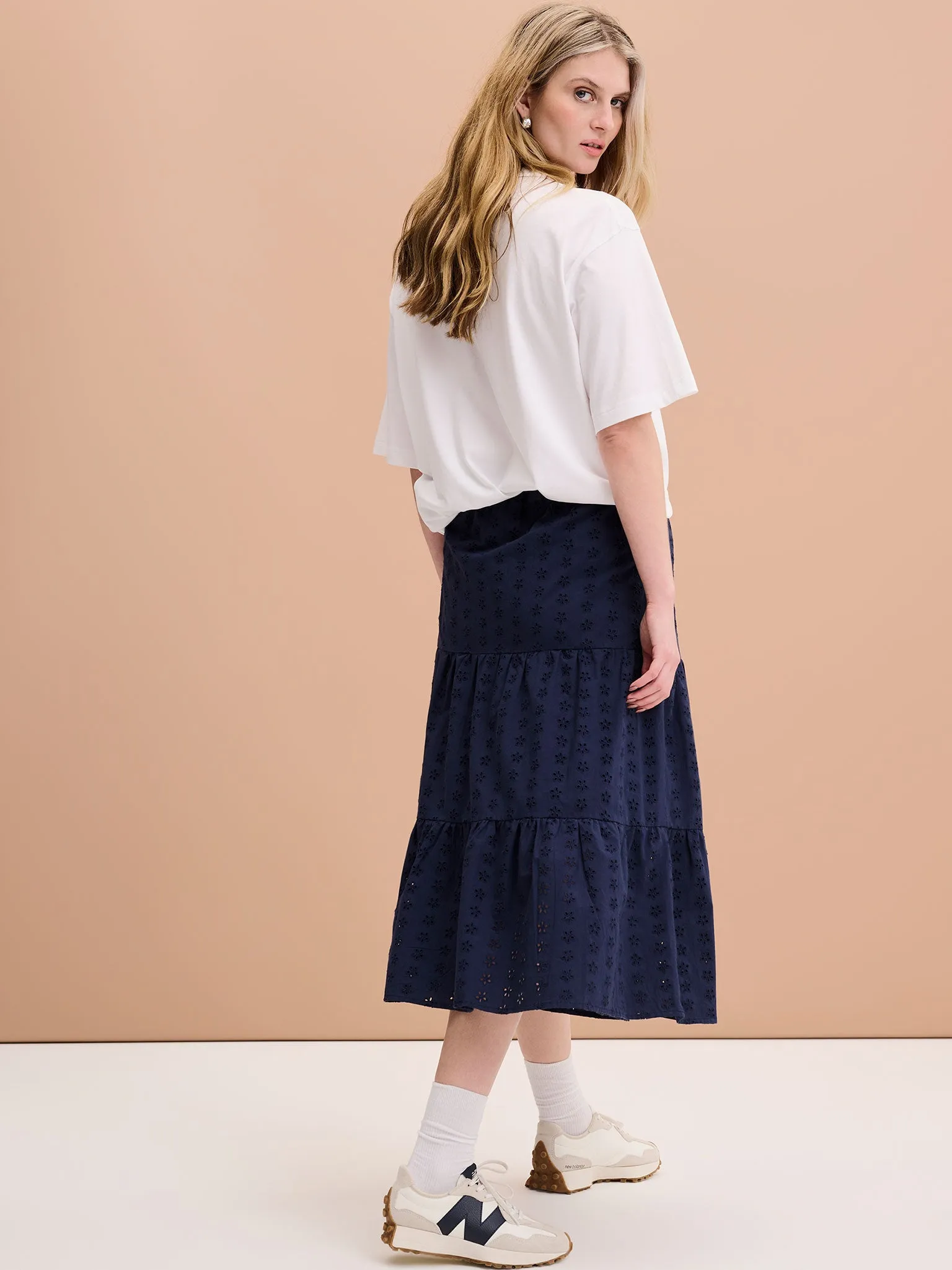 Carmellite Tiered Skirt in Navy