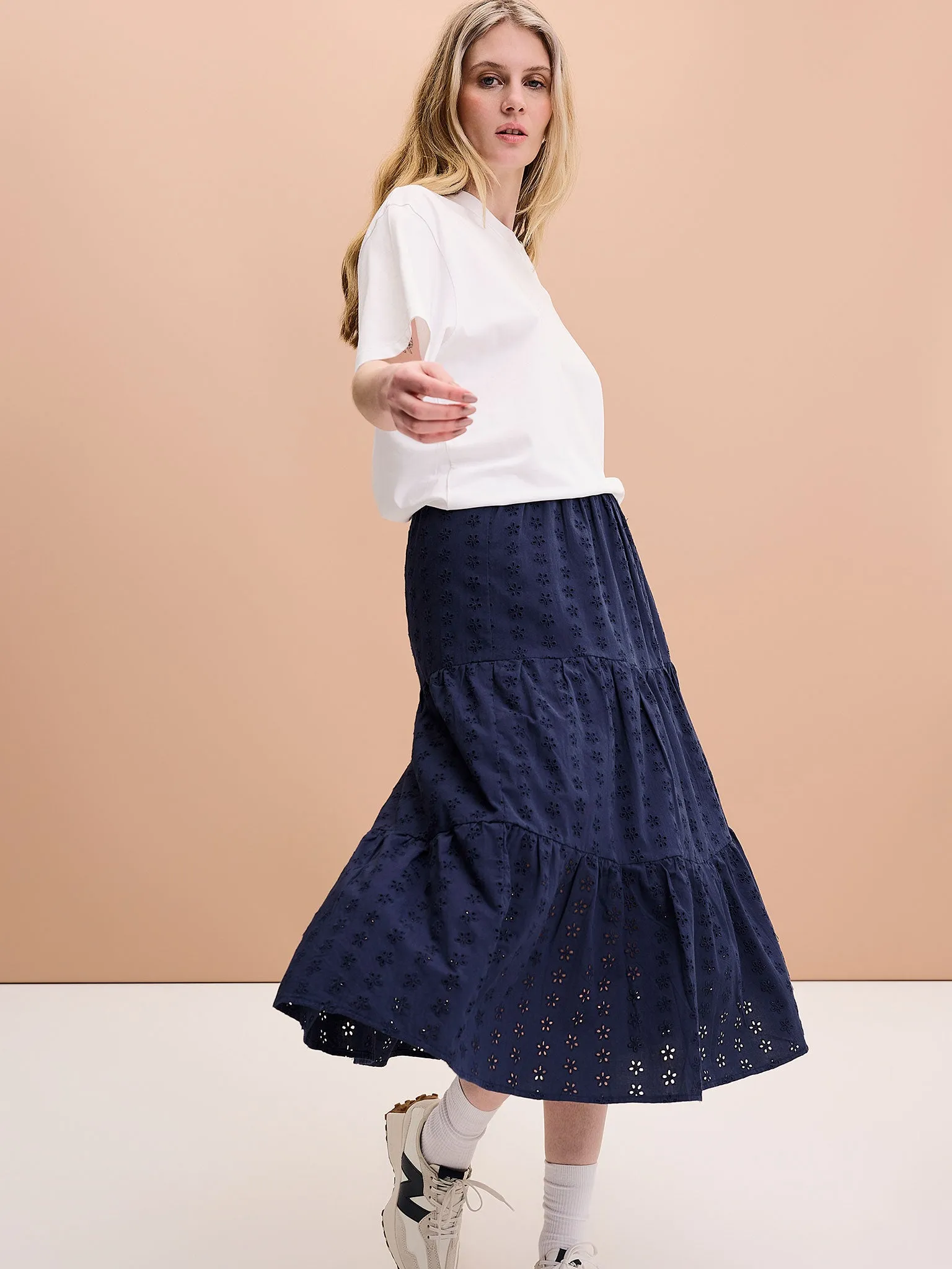 Carmellite Tiered Skirt in Navy