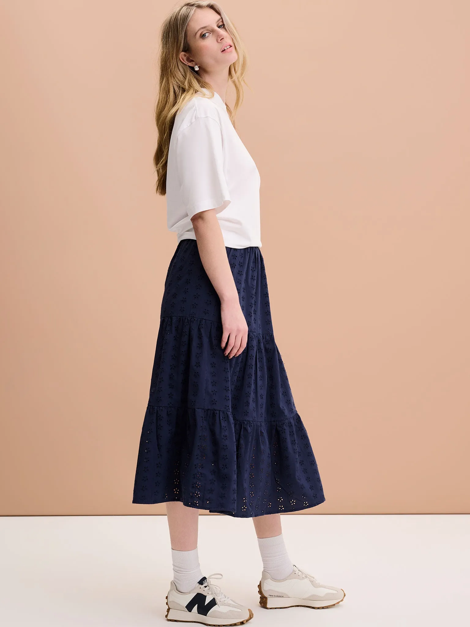 Carmellite Tiered Skirt in Navy