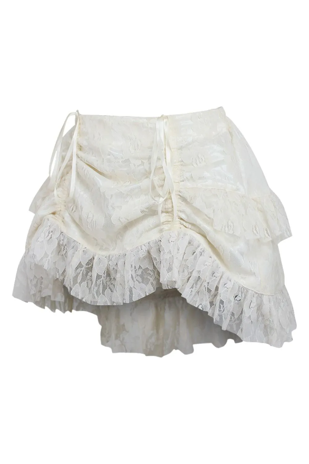 Cream Lace Ruched Bustle Skirt