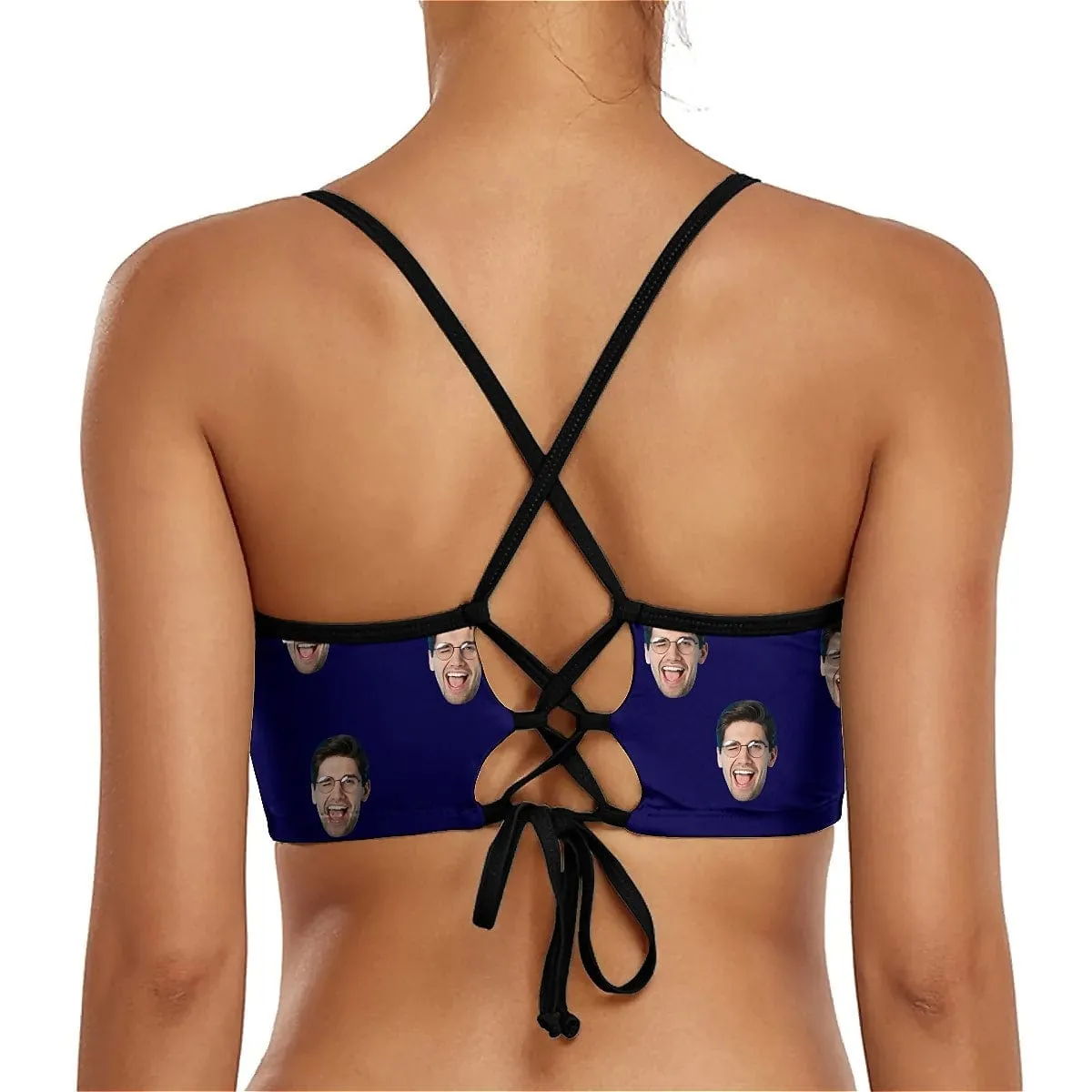 Custom Face Navy Blue Bikini Top&Bottom Women's Swim Skirt With Bottom Long Sleeve Zip Top