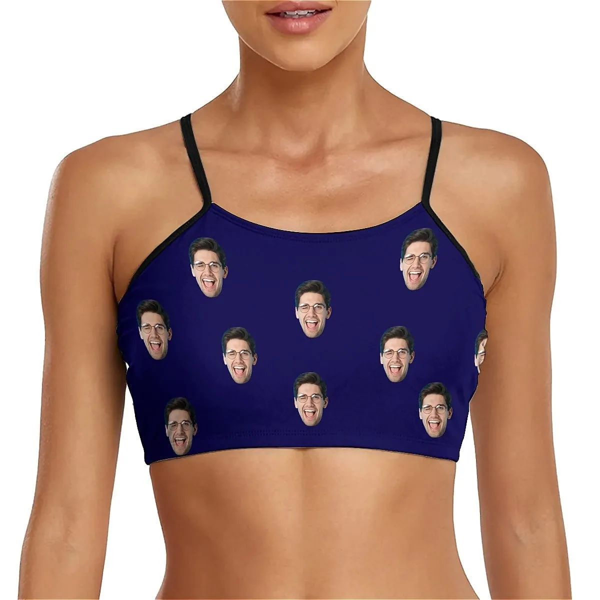 Custom Face Navy Blue Bikini Top&Bottom Women's Swim Skirt With Bottom Long Sleeve Zip Top