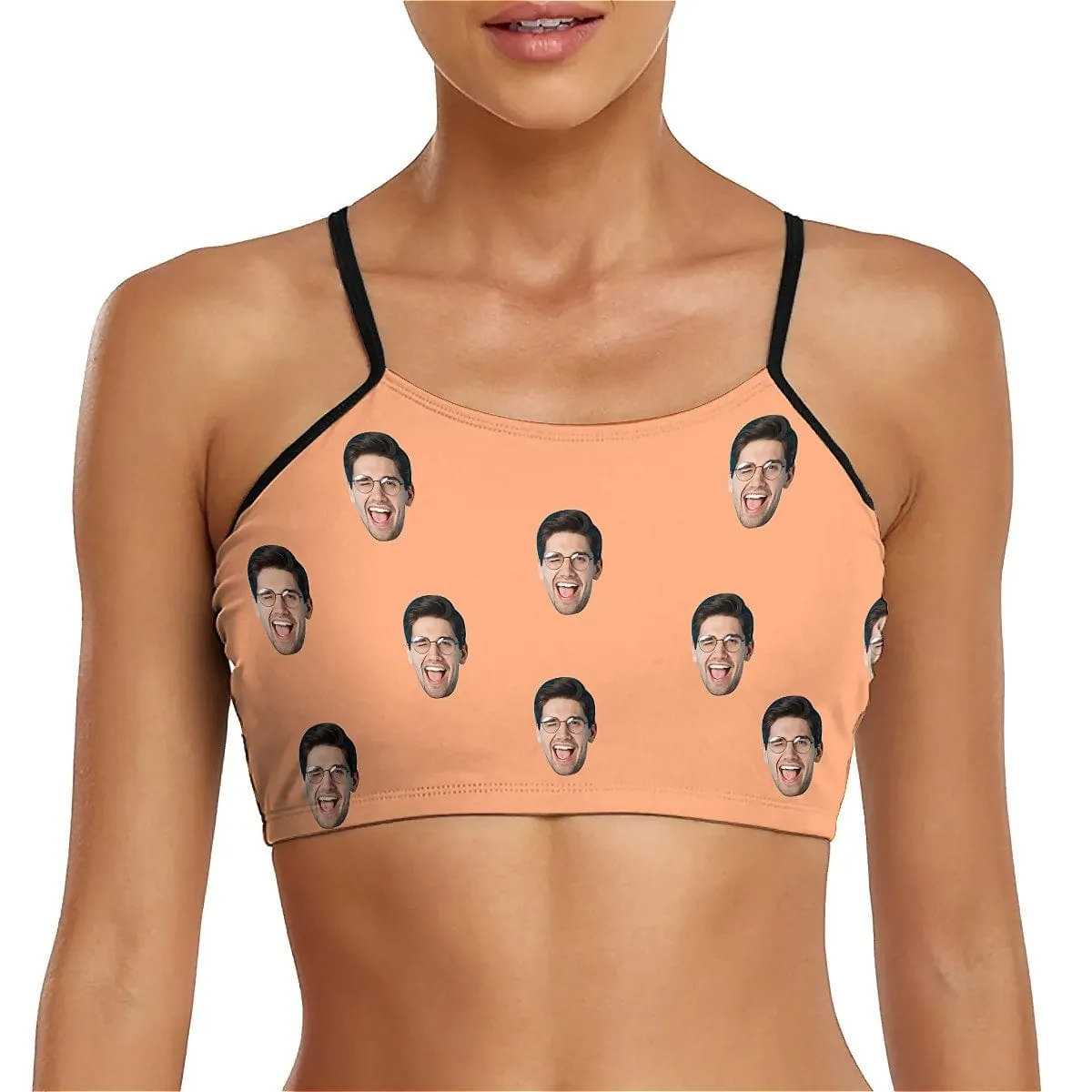 Custom Face Orange Flowers Bikini Top&Bottom Women's Swim Skirt With Bottom Long Sleeve Zip Top