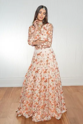 DANIYA Peach Floral Lace Lehenga Skirt