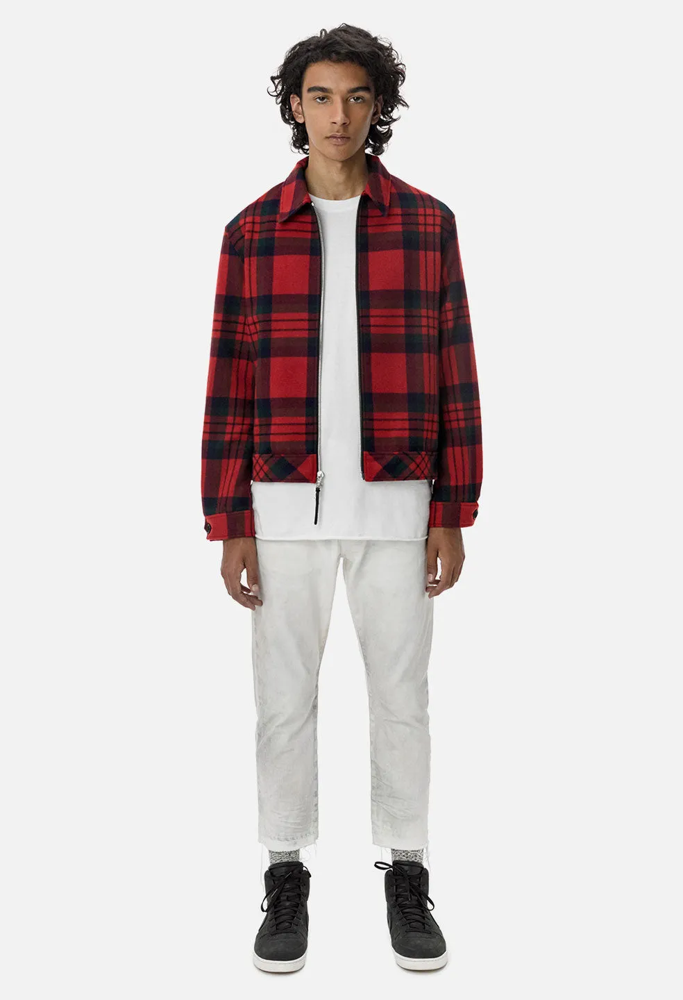 Flannel Zip Blouson / Red Plaid