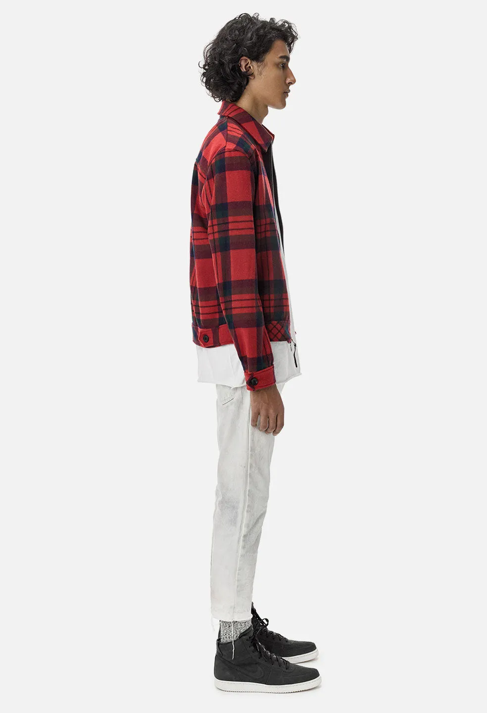 Flannel Zip Blouson / Red Plaid