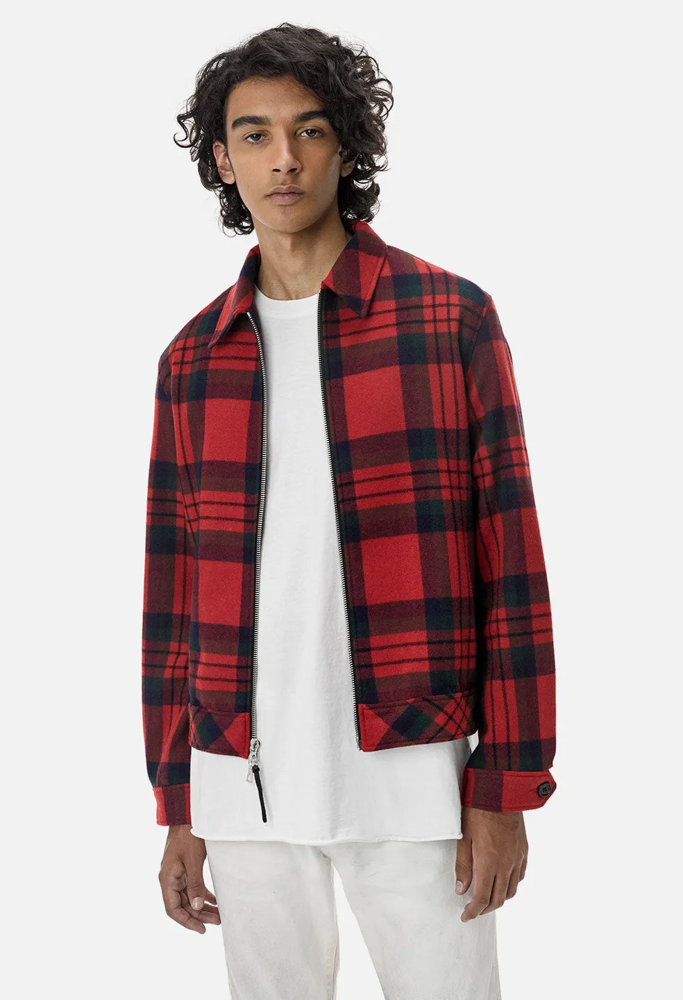 Flannel Zip Blouson / Red Plaid