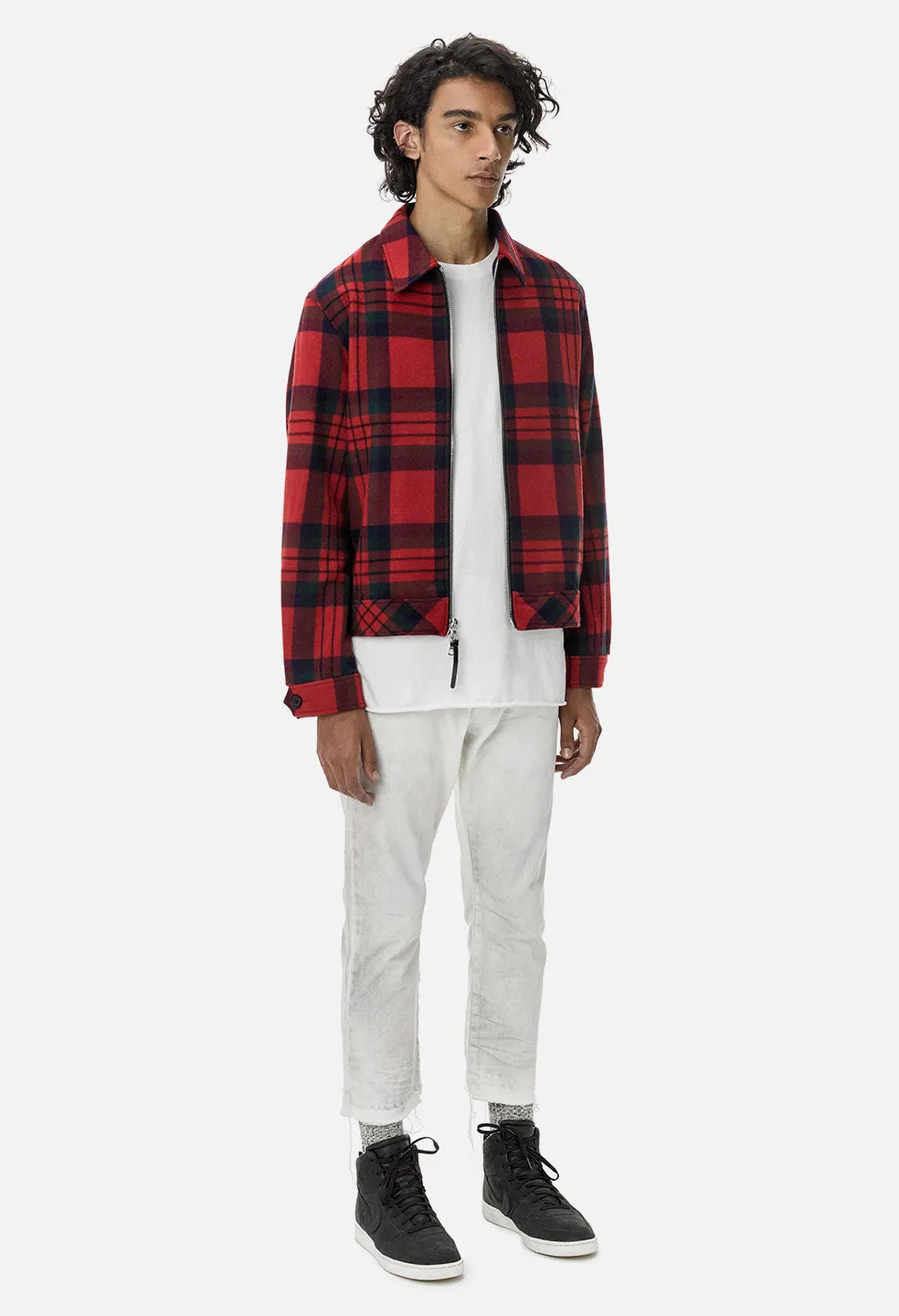 Flannel Zip Blouson / Red Plaid