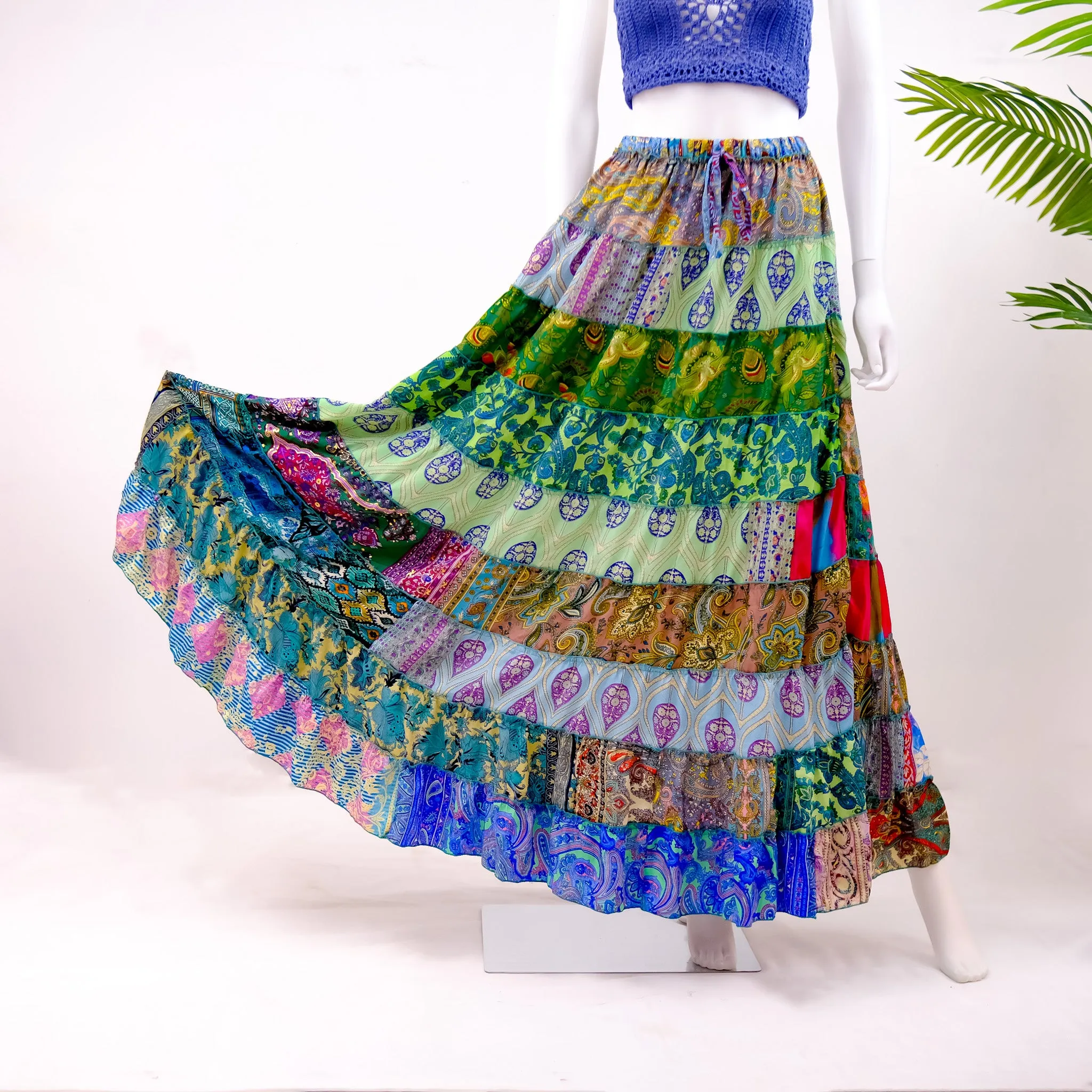 Flowy Patchwork Tiered Skirt