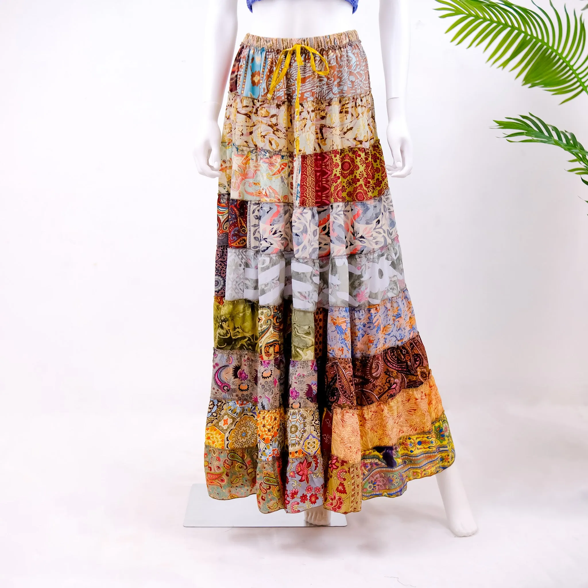 Flowy Patchwork Tiered Skirt