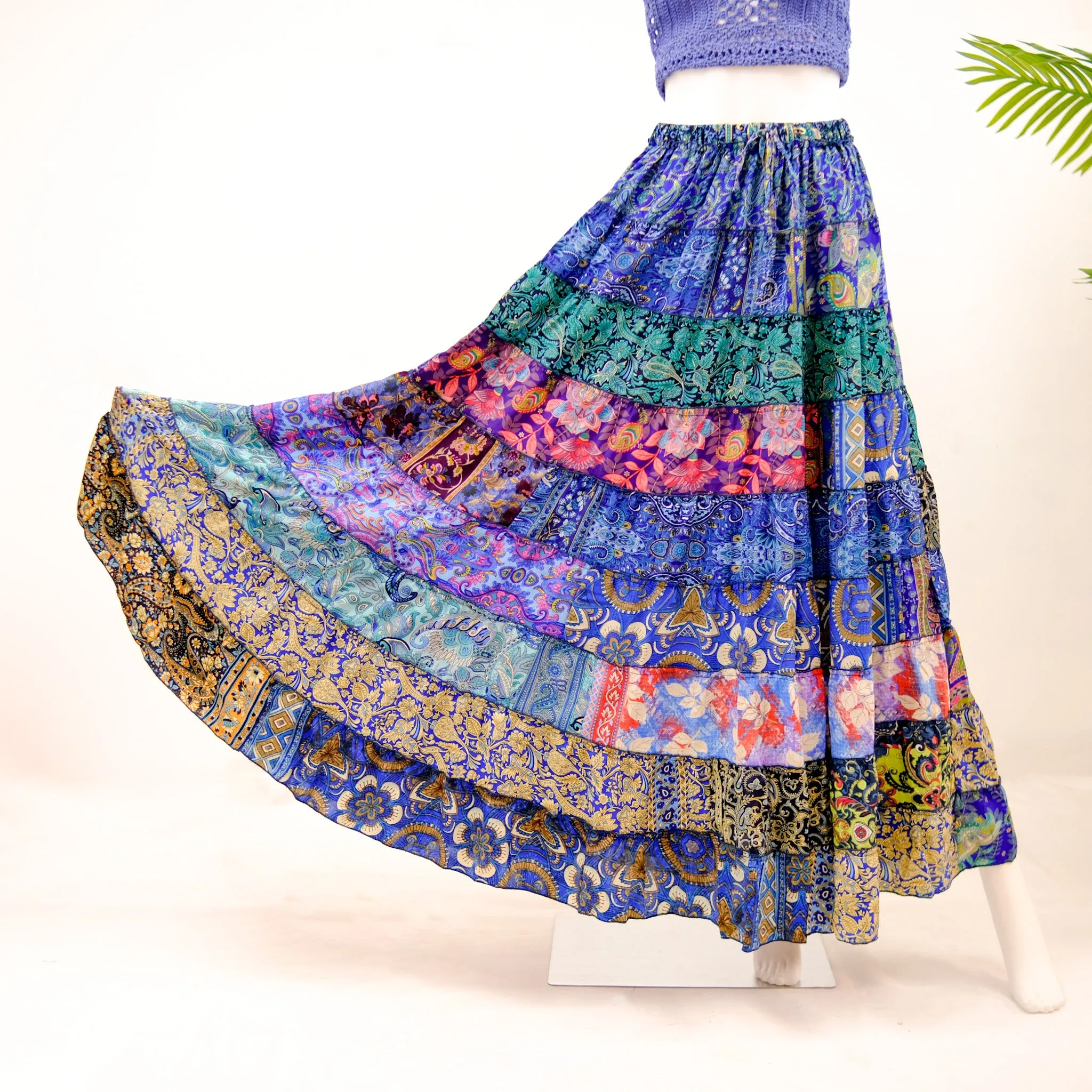 Flowy Patchwork Tiered Skirt