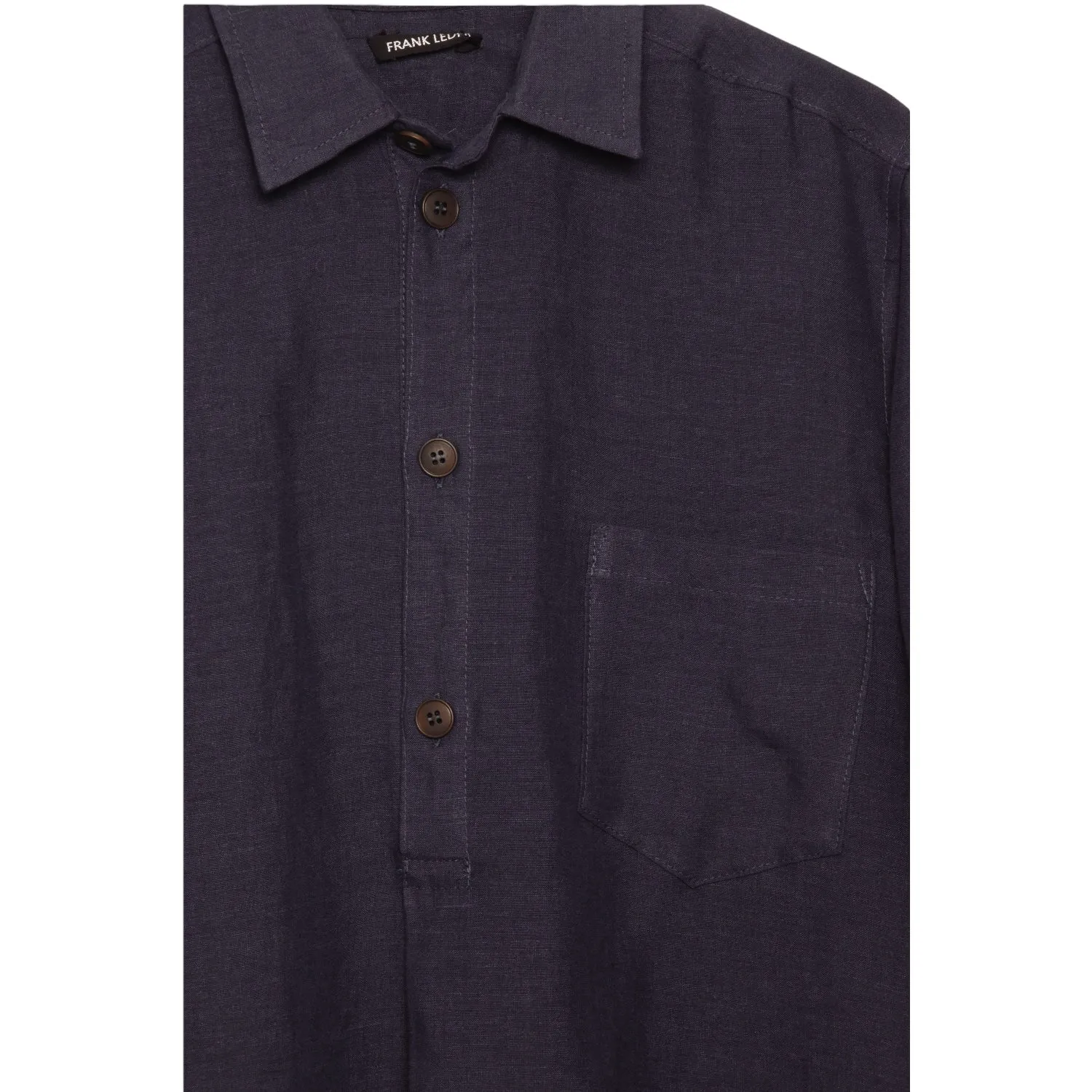 Frank Leder Belgian Linen Short Sleeved Shirt navy