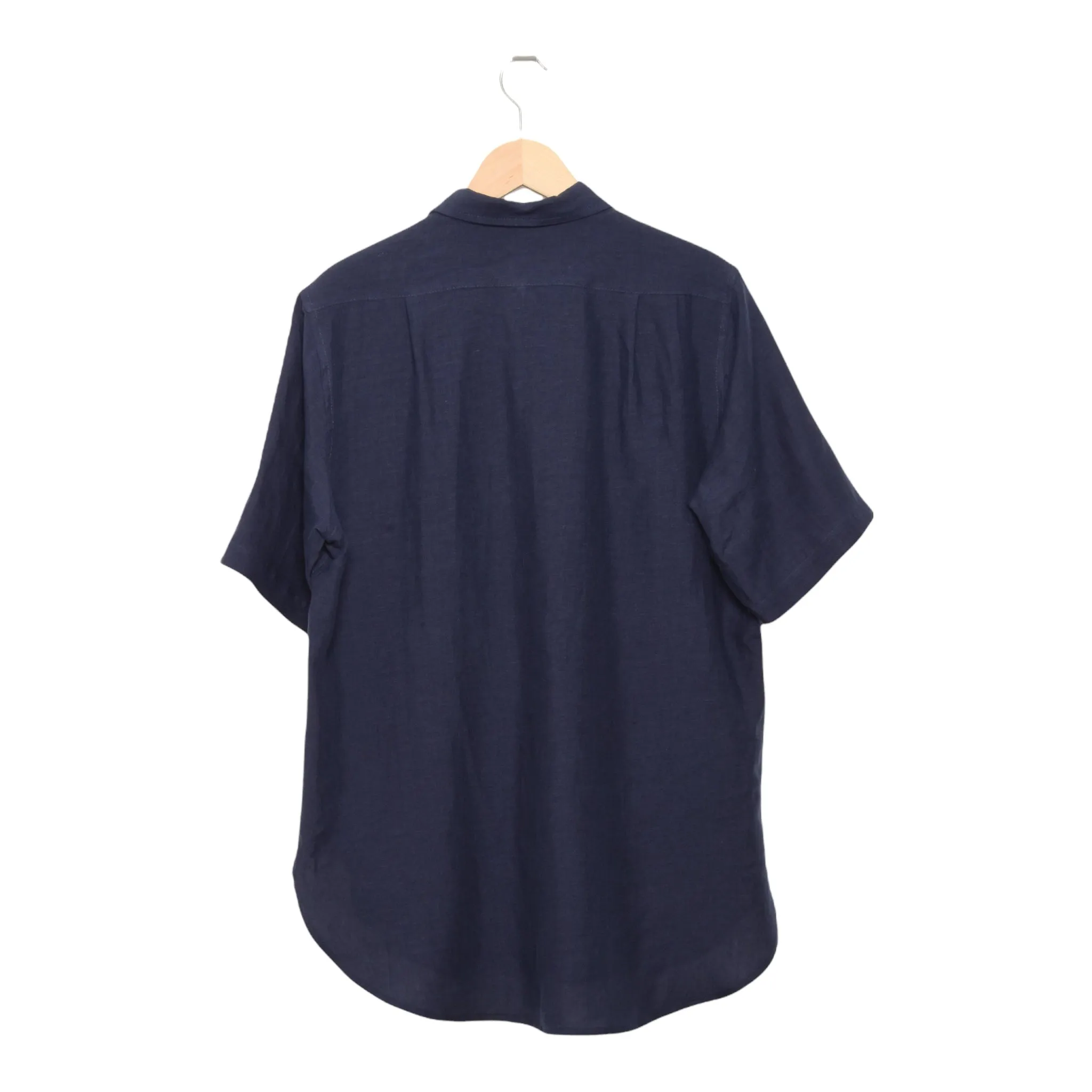 Frank Leder Belgian Linen Short Sleeved Shirt navy