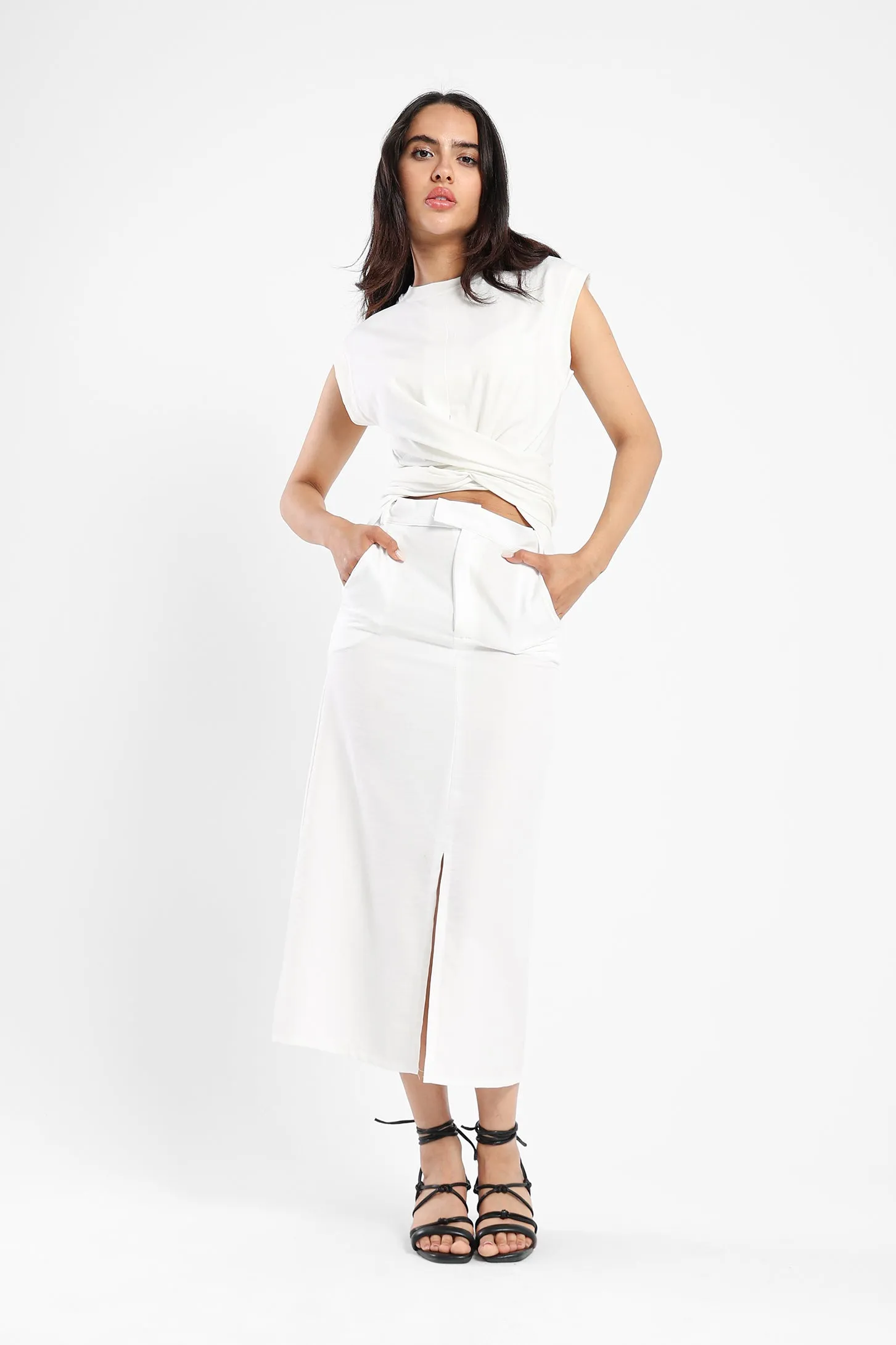 Front Slit Skirt - White