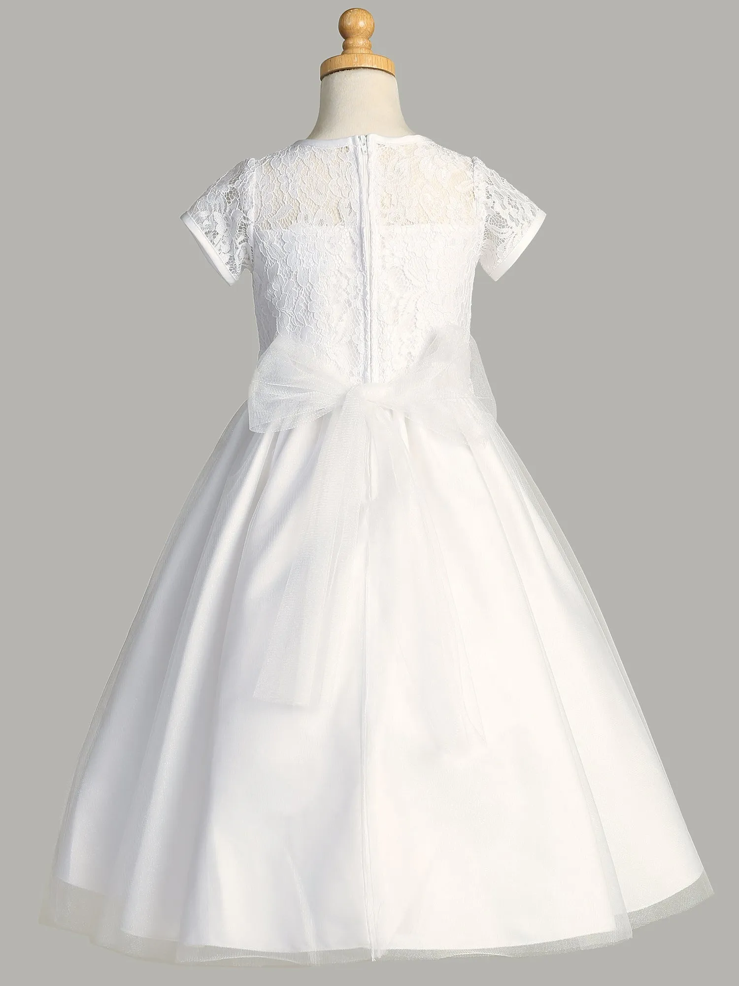 Girls White First Communion Dress w/ Lace Bodice & Tulle Skirt (190)