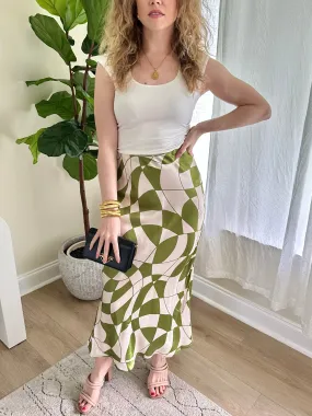 Green Geo Satin Skirt