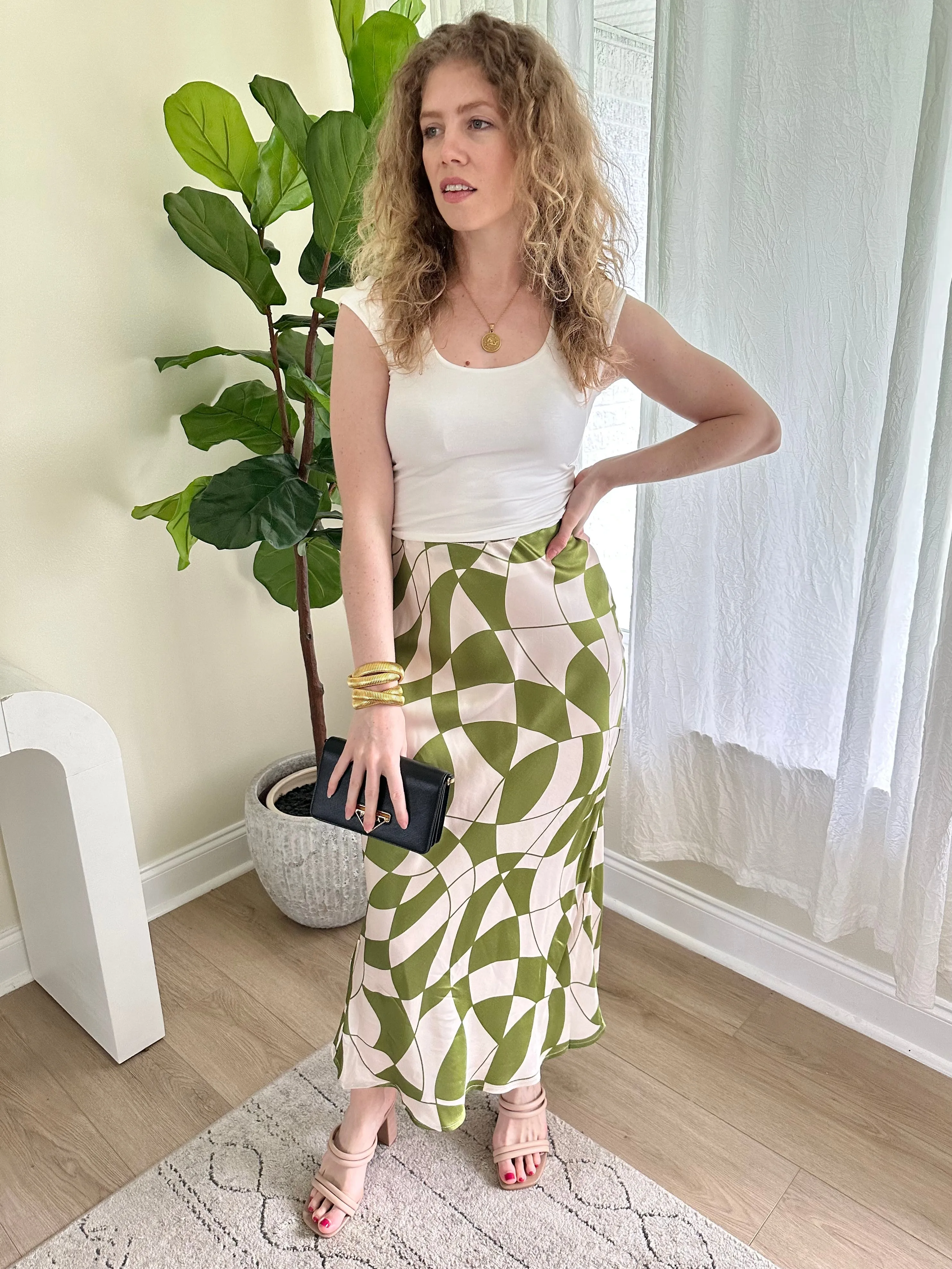 Green Geo Satin Skirt