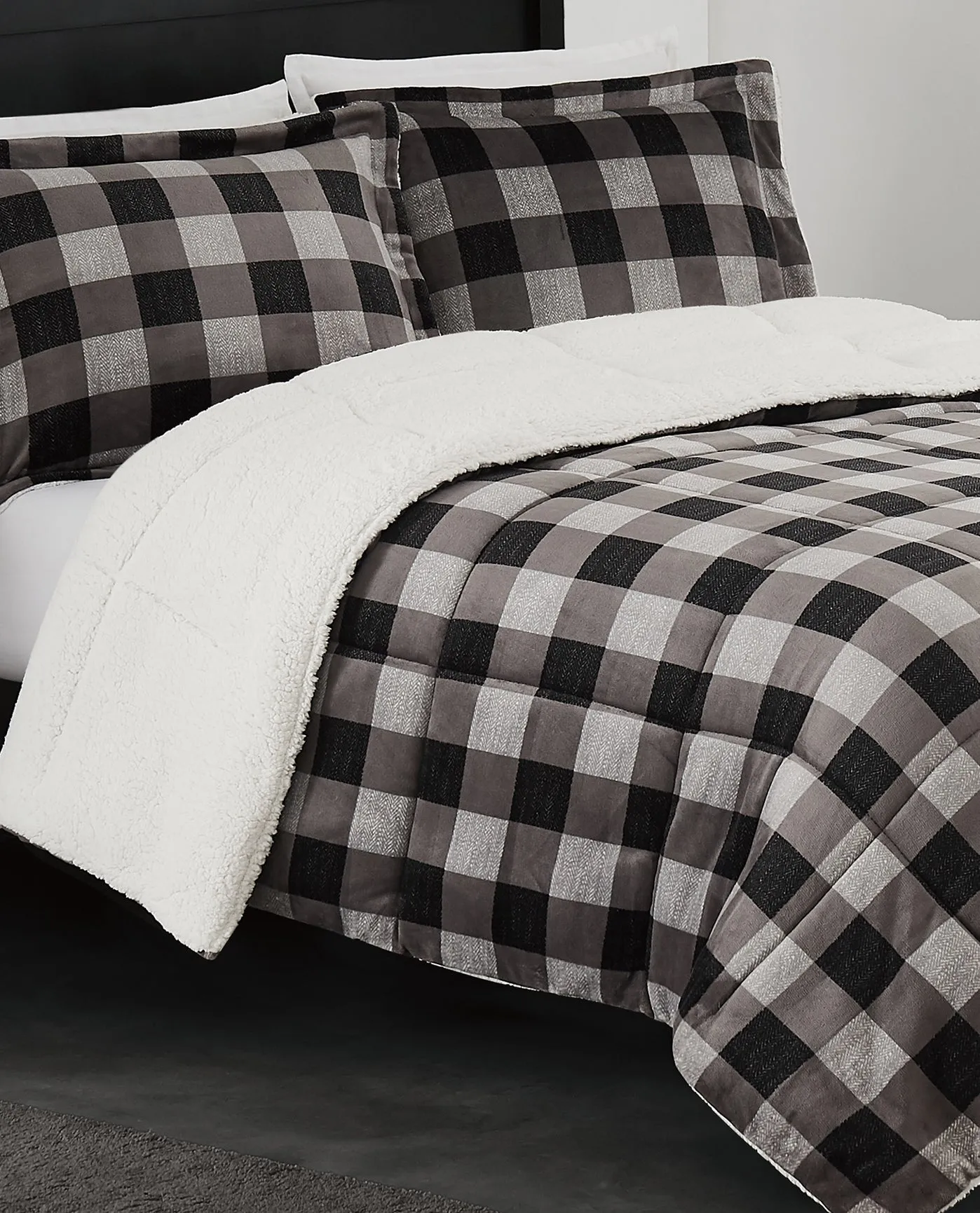 HERRINGBONE PLAID 3 PIECE COMFORTER SET