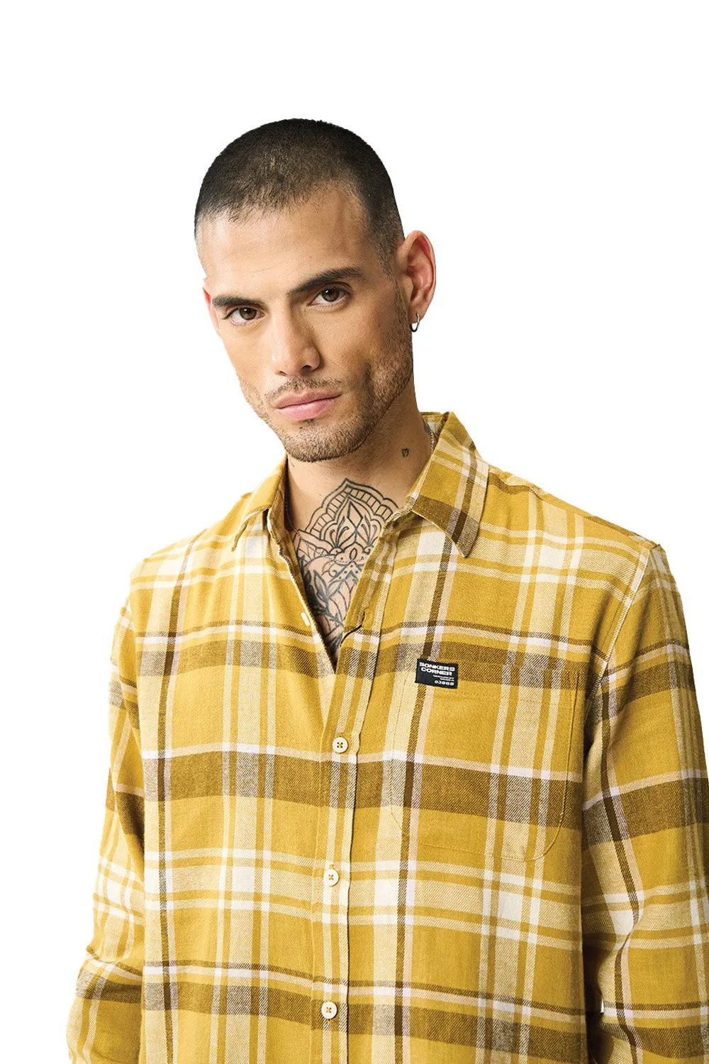 Honey Brown Plaid Regular Fit Shirt