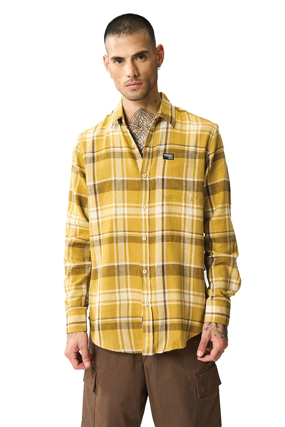 Honey Brown Plaid Regular Fit Shirt