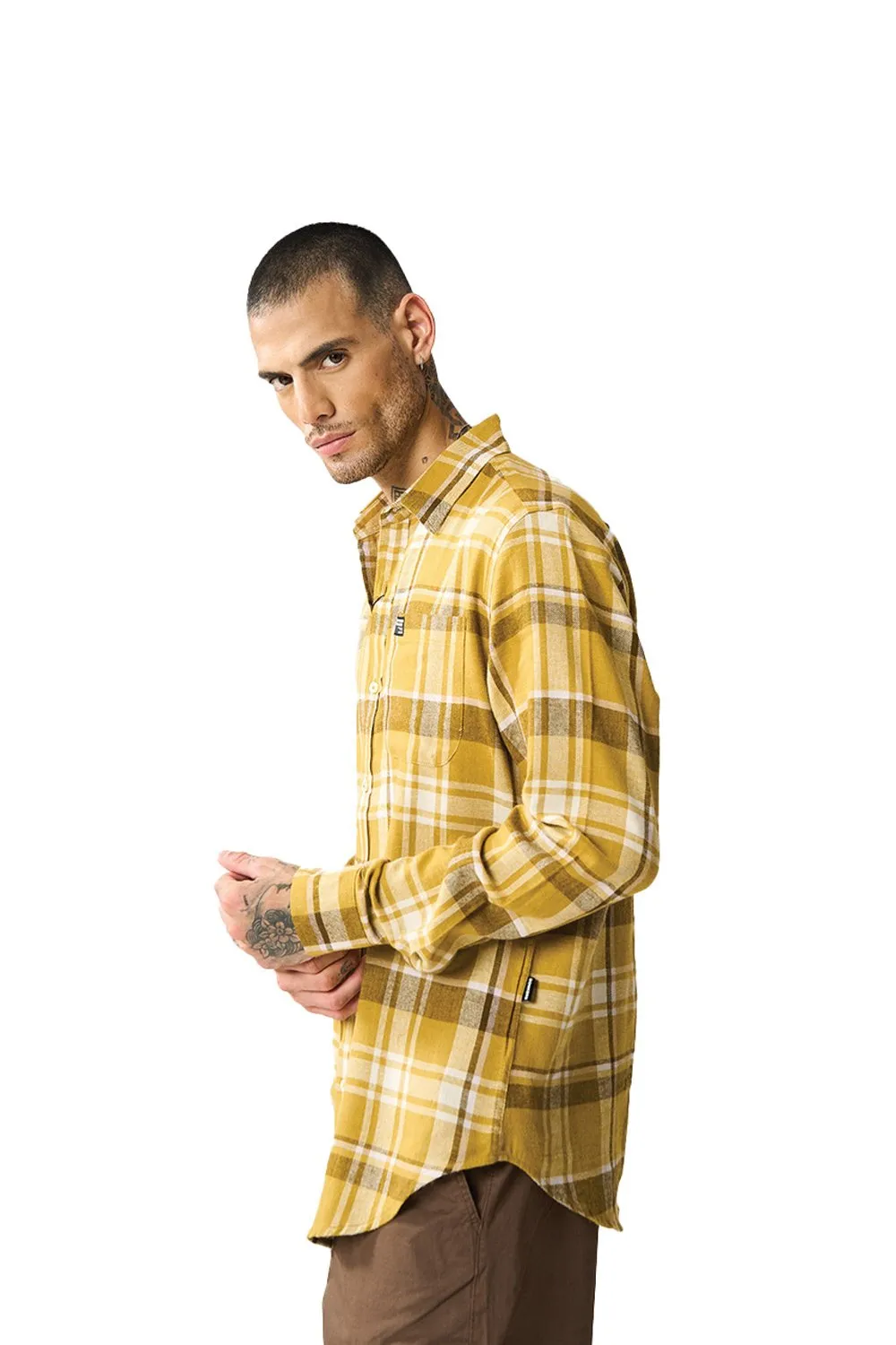 Honey Brown Plaid Regular Fit Shirt