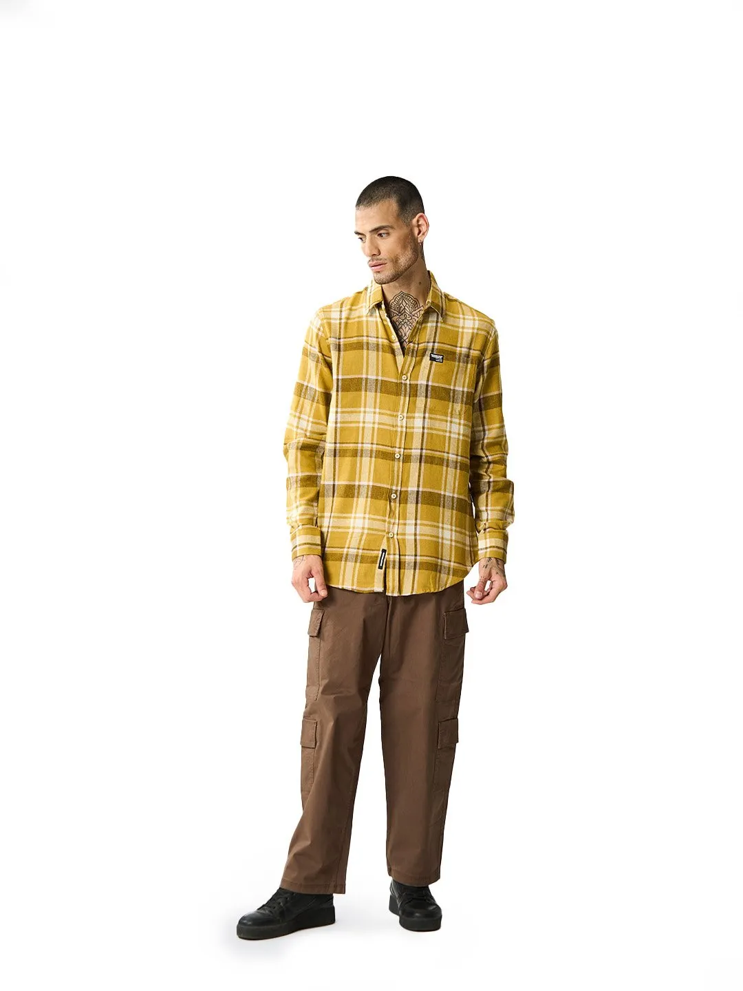 Honey Brown Plaid Regular Fit Shirt