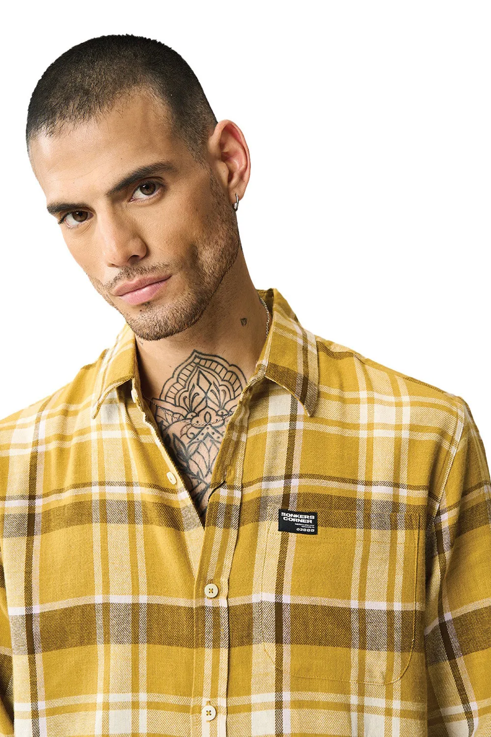 Honey Brown Plaid Regular Fit Shirt