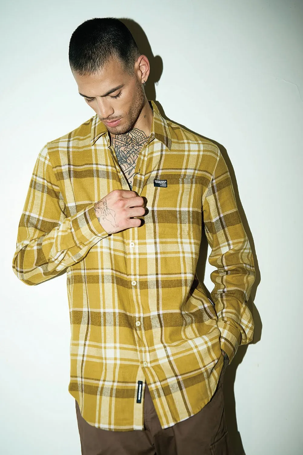 Honey Brown Plaid Regular Fit Shirt